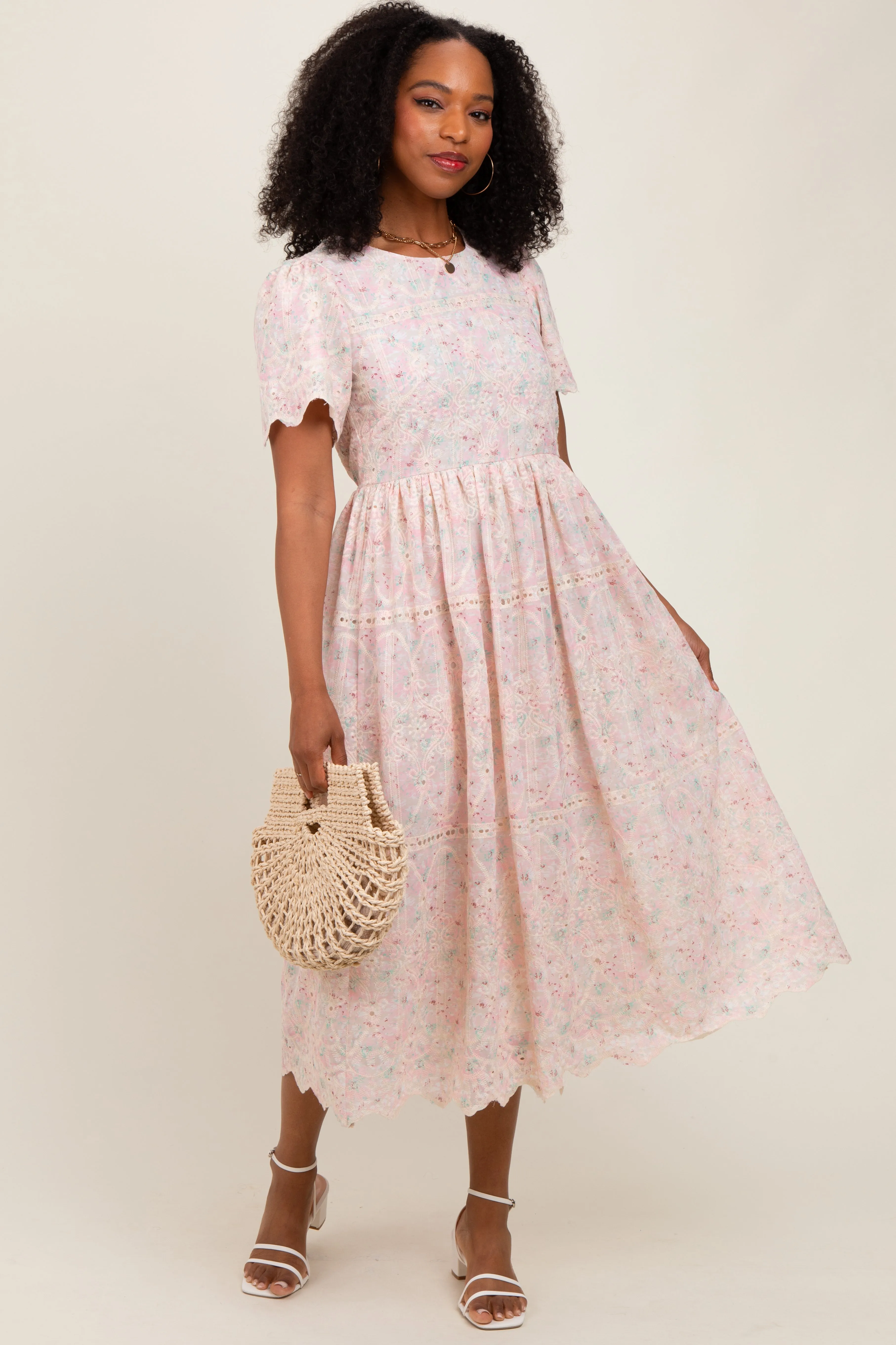 Light Pink Embroidered Chiffon Midi Dress sold by Pinkblush product image thumbnail 2
