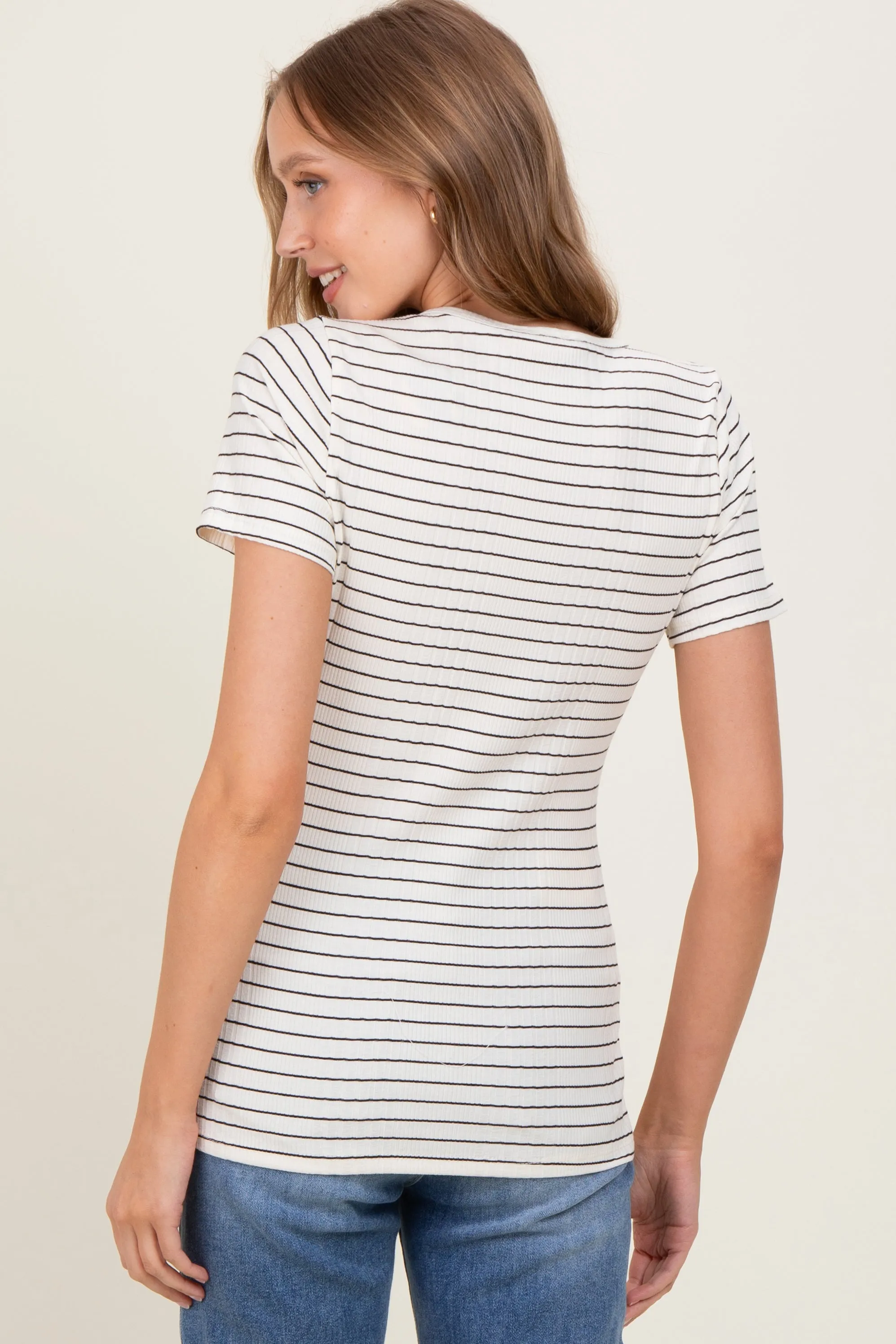 Cream Ribbed Striped Short Sleeve Top sold by Pinkblush product image thumbnail 4