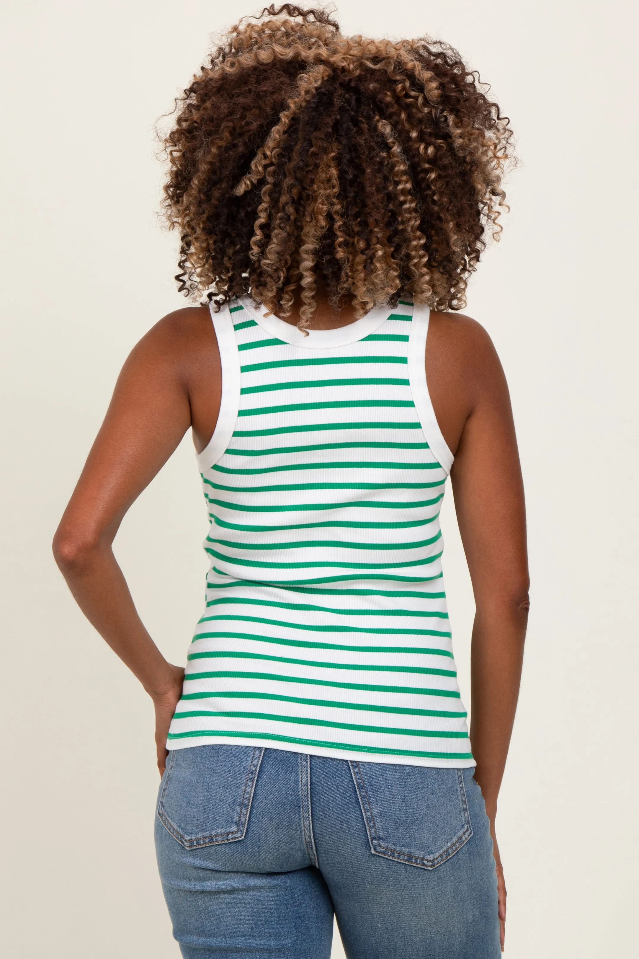 White/Green Striped Sleeveless Maternity Tank Top sold by Pinkblush product image thumbnail 3