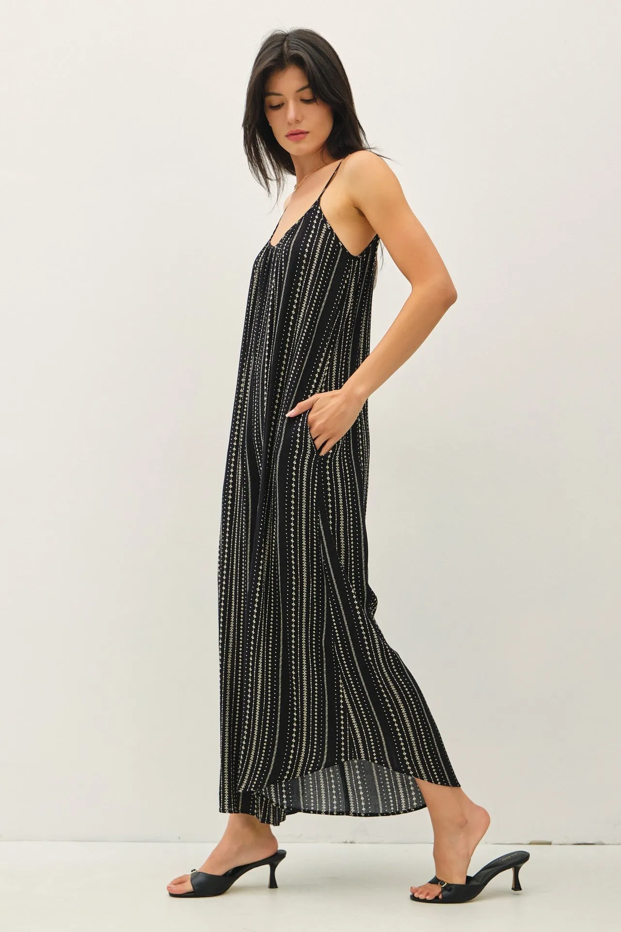 Black Printed Sleeveless Wide Leg Jumpsuit sold by Pinkblush product image thumbnail 2