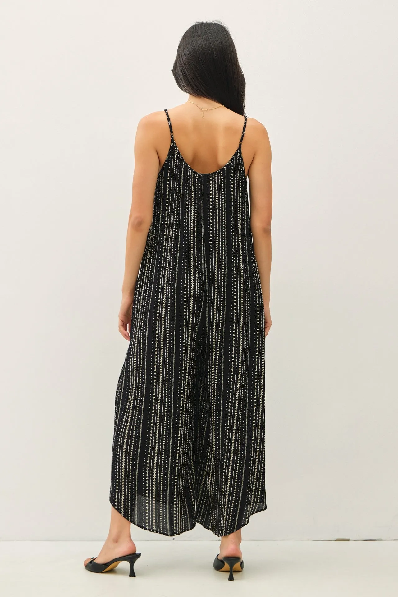 Black Printed Sleeveless Wide Leg Jumpsuit sold by Pinkblush product image thumbnail 3