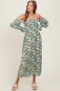 Deep Teal Floral Print Off Shoulder Smocked Maxi Dress sold by Pinkblush