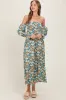 Deep Teal Floral Print Off Shoulder Smocked Maxi Dress sold by Pinkblush
