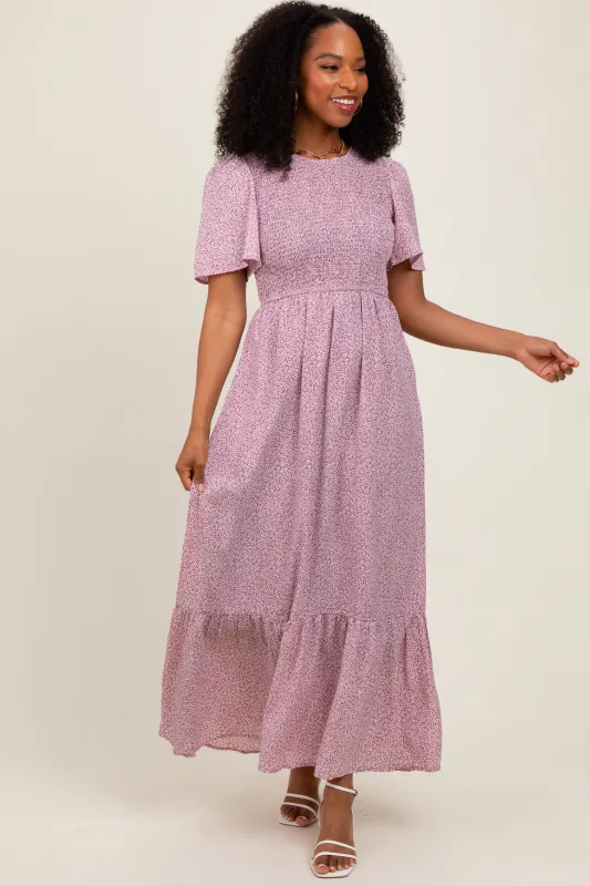 Mauve Floral Smocked Midi Dress sold by Pinkblush