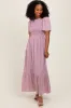 Mauve Floral Smocked Midi Dress sold by Pinkblush