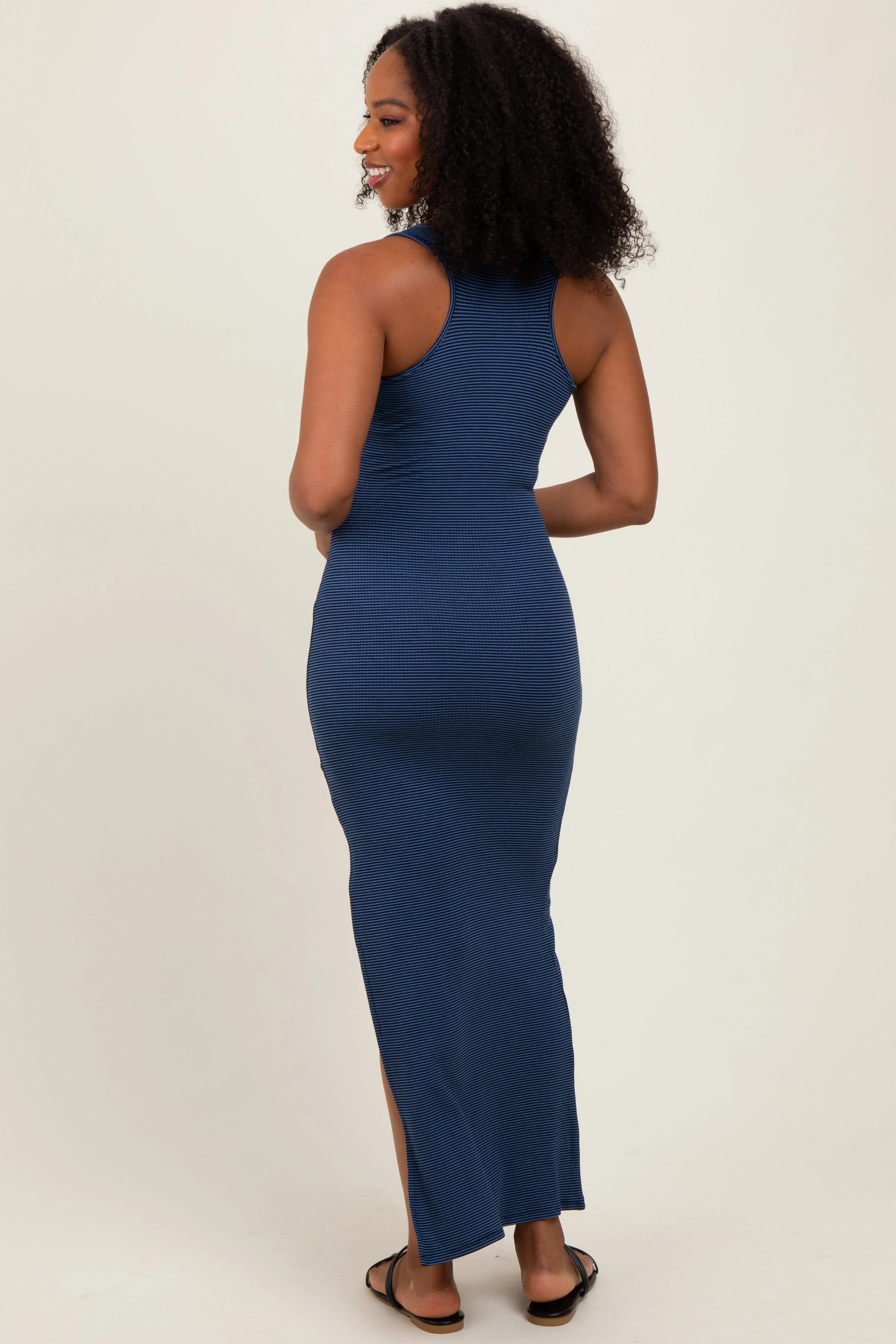 Navy Striped Side Slit Maxi Dress sold by Pinkblush product image thumbnail 4