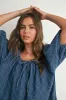 Navy Chambray Jacquard Puff Sleeve Mini Dress sold by Pinkblush