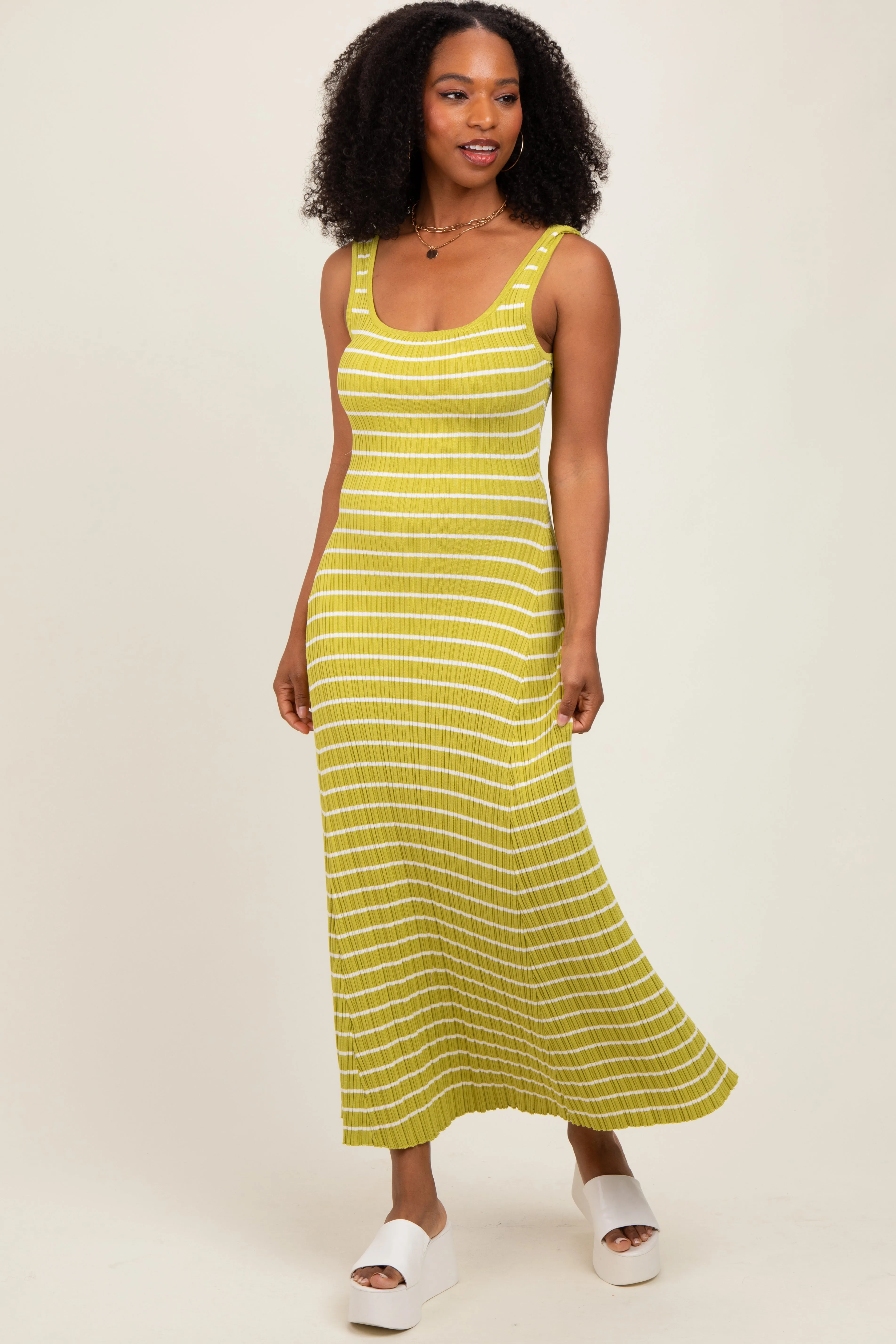 Lime Striped Ribbed Sleeveless Maxi Dress sold by Pinkblush product image thumbnail 2