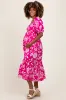 Fuchsia Floral Sweetheart Neckline Maternity Midi Dress sold by Pinkblush