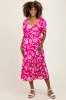 Fuchsia Floral Sweetheart Neckline Maternity Midi Dress sold by Pinkblush