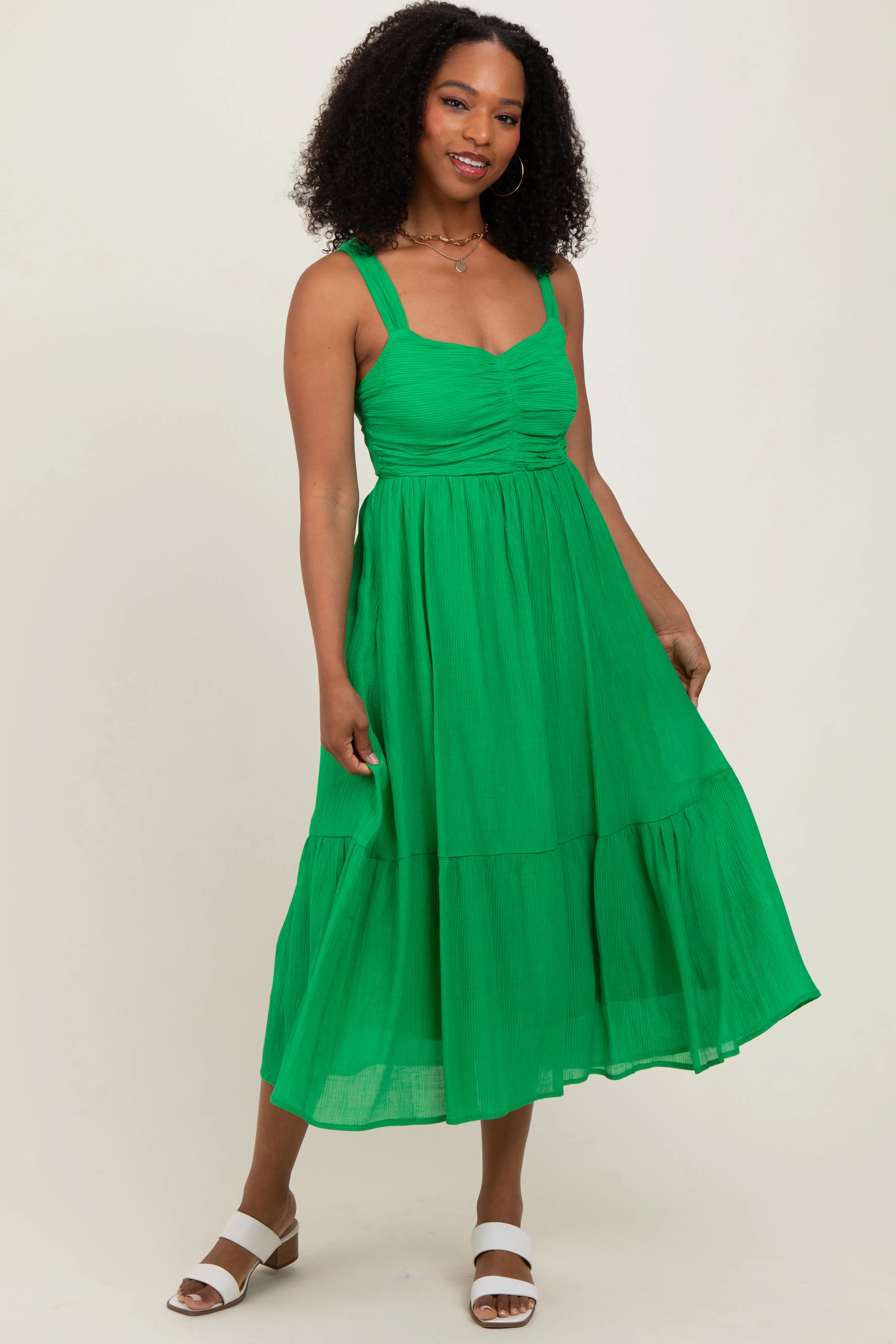 Green Cinched Bust Cutout Midi Dress sold by Pinkblush product image thumbnail 2