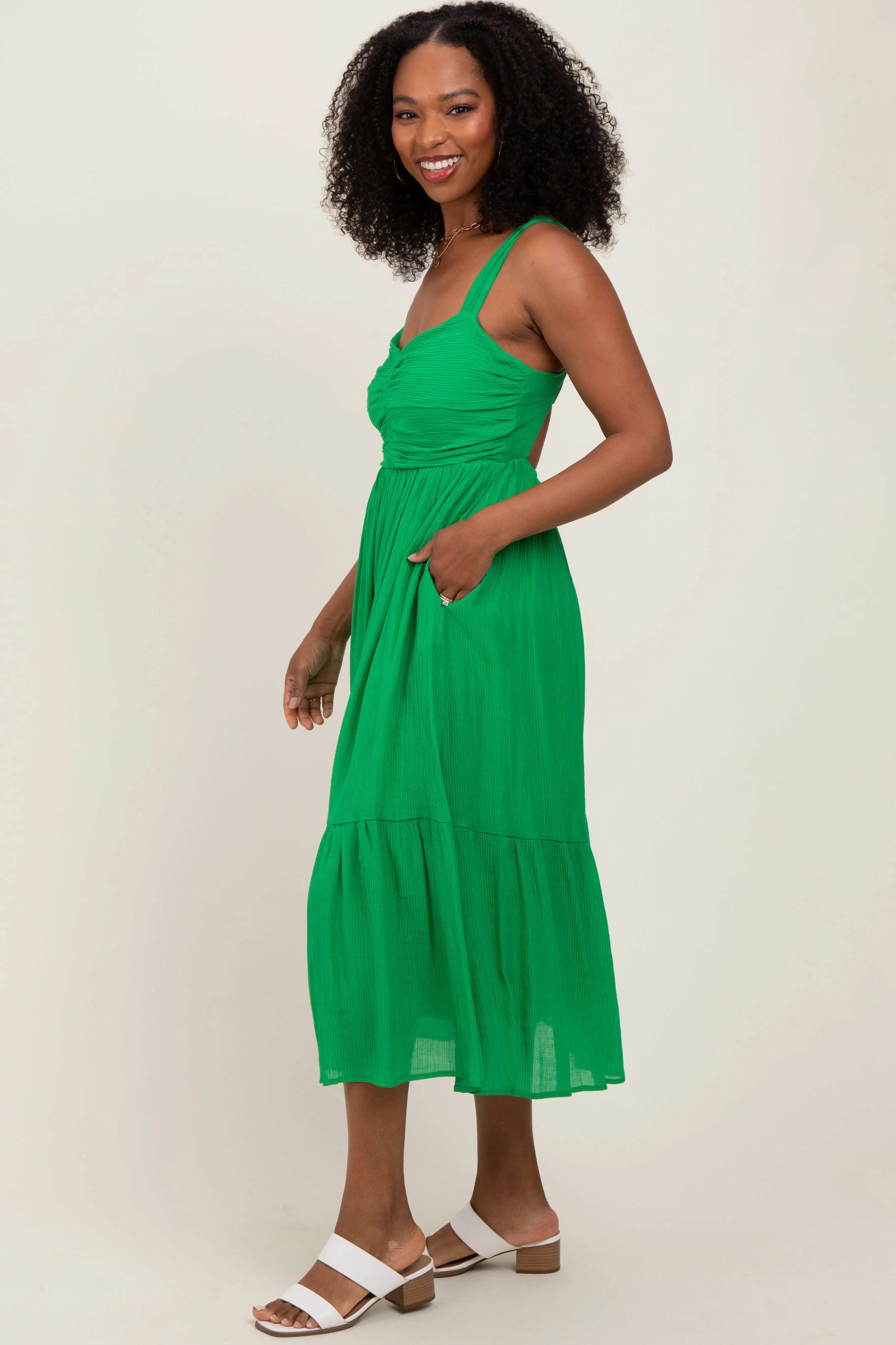 Green Cinched Bust Cutout Midi Dress sold by Pinkblush product image thumbnail 3