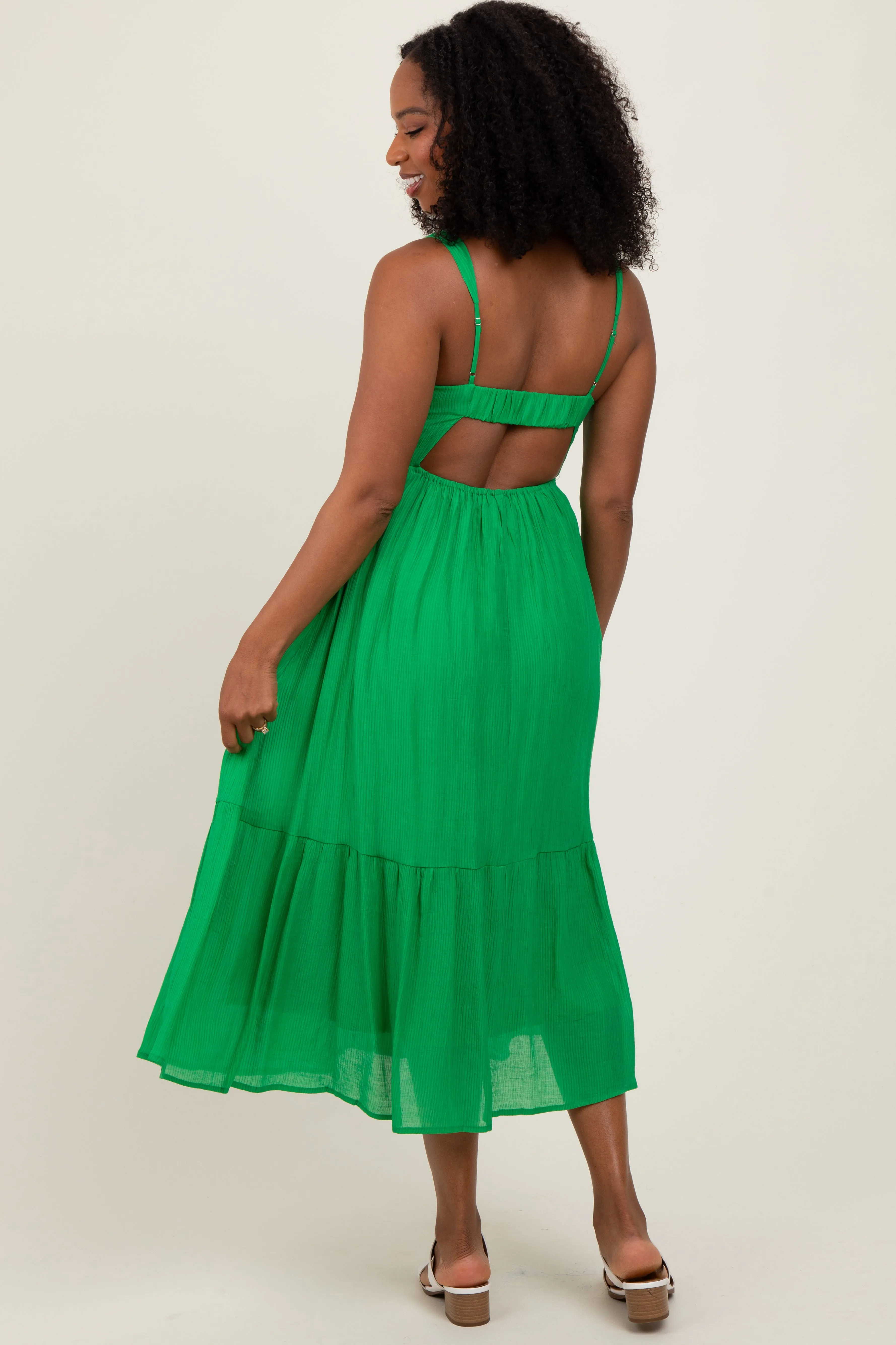 Green Cinched Bust Cutout Midi Dress sold by Pinkblush product image thumbnail 4