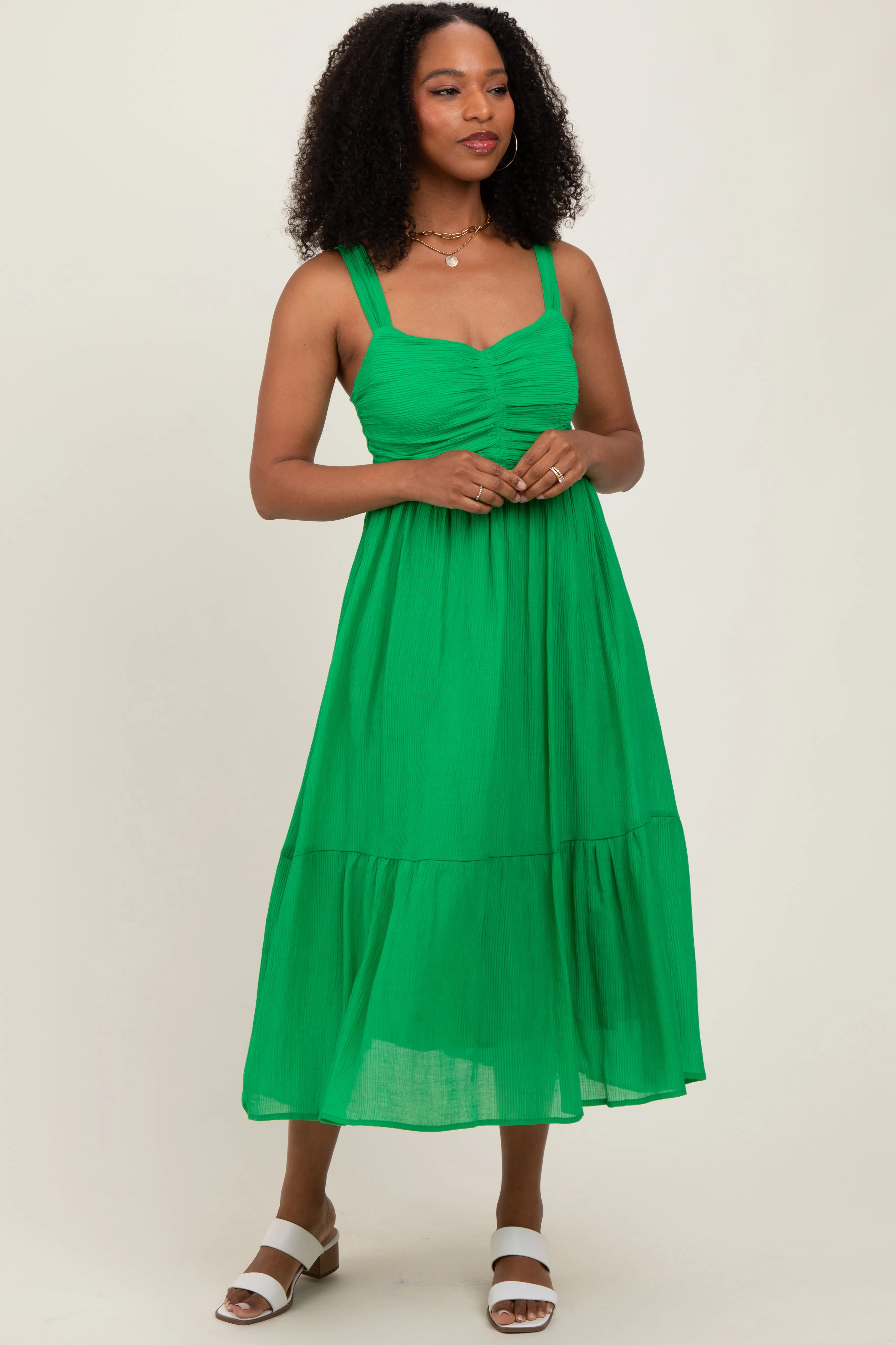 Green Cinched Bust Cutout Midi Dress sold by Pinkblush
