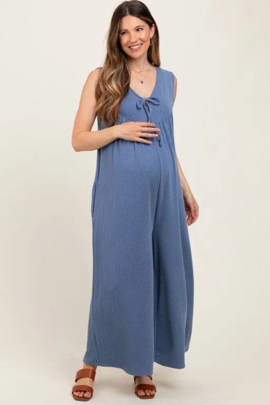 Blue Vintage Denim Sleeveless Baggy Fit Maternity Jumpsuit sold by Pinkblush