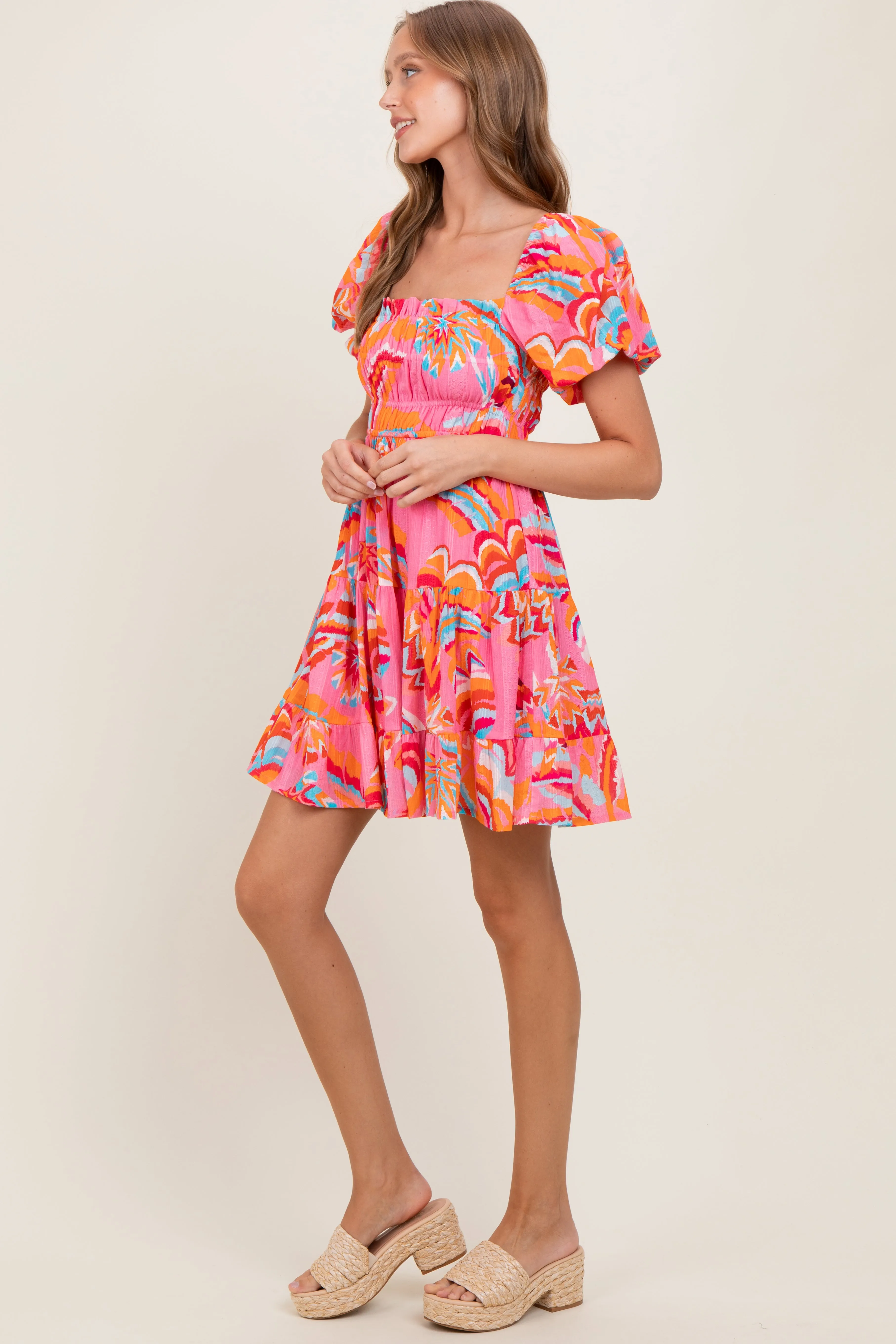 Pink Printed Smocked Puff Sleeve Mini Dress sold by Pinkblush product image thumbnail 3