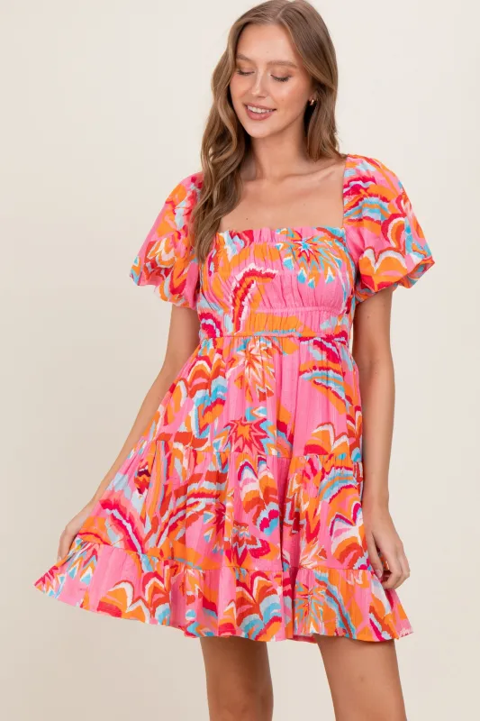 Pink Printed Smocked Puff Sleeve Mini Dress sold by Pinkblush