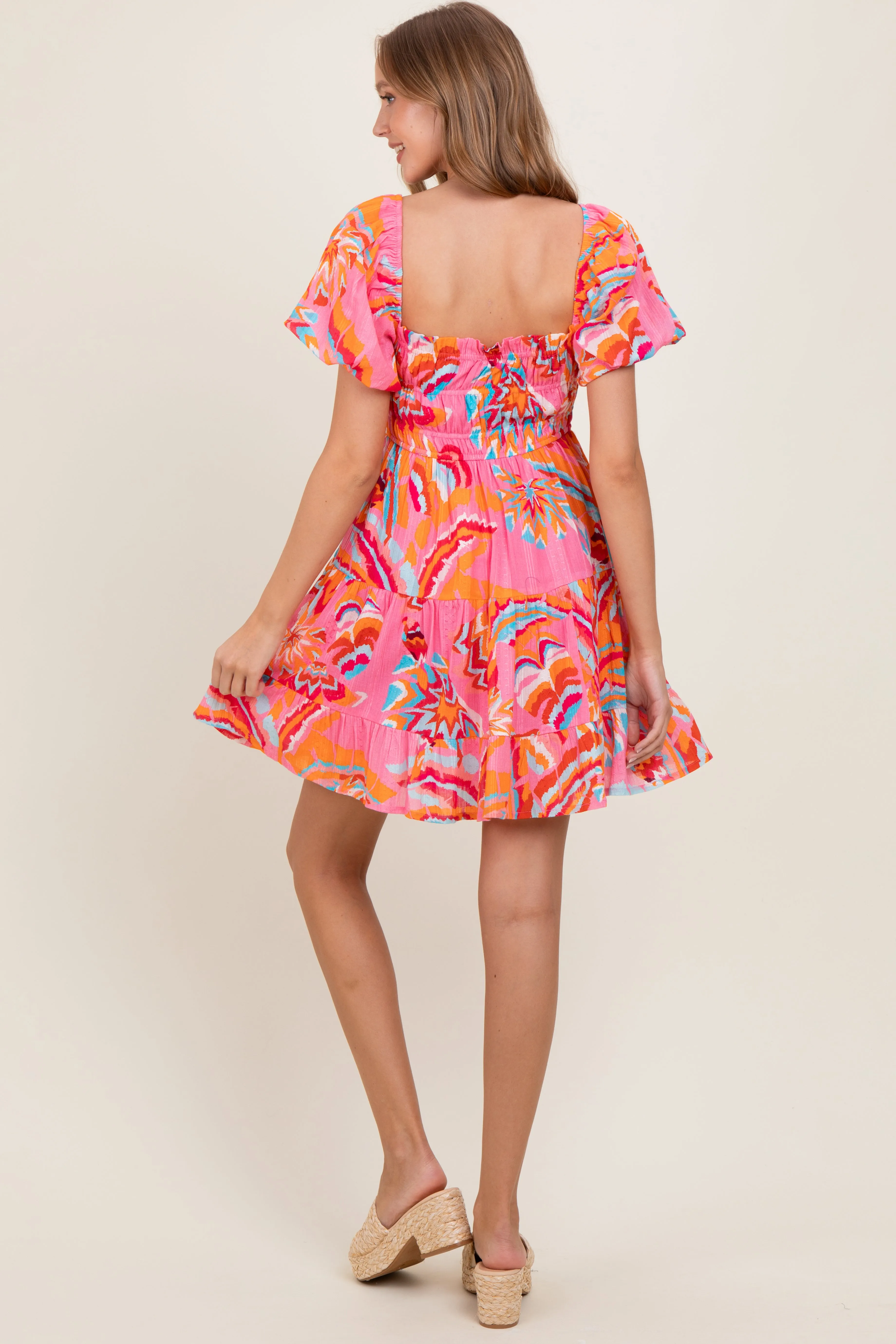 Pink Printed Smocked Puff Sleeve Mini Dress sold by Pinkblush product image thumbnail 4