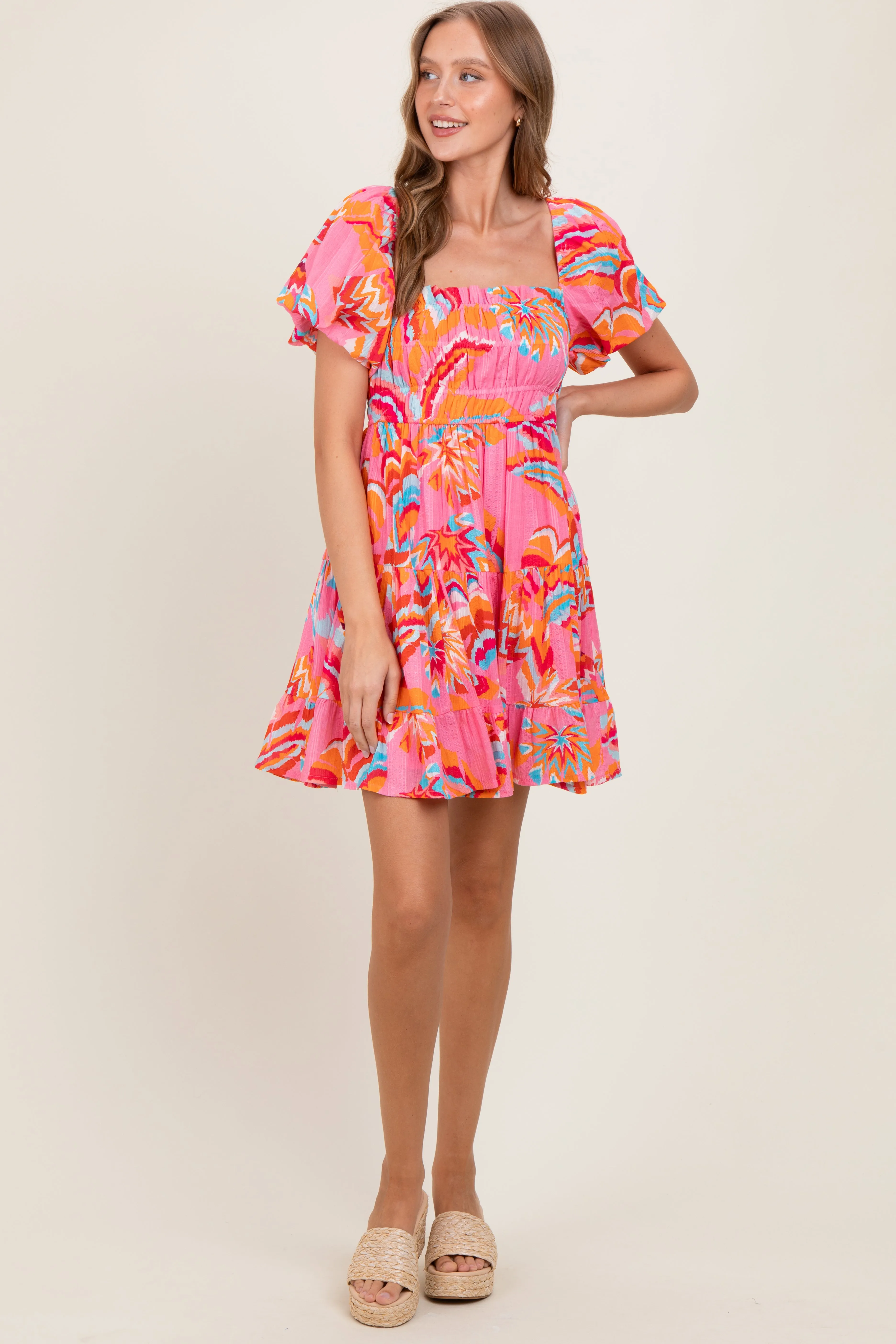 Pink Printed Smocked Puff Sleeve Mini Dress sold by Pinkblush product image thumbnail 2