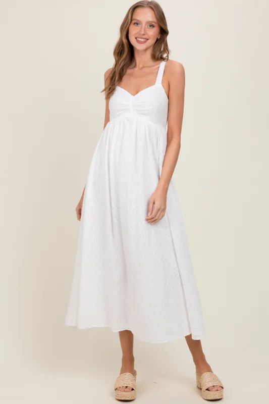 Ivory Eyelet Lace Sweetheart Neckline Midi Dress sold by Pinkblush
