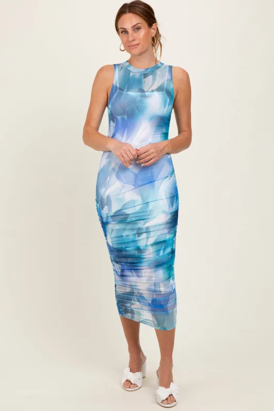 Teal Printed Mesh Overlay Sleeveless Fitted Midi Dress sold by Pinkblush