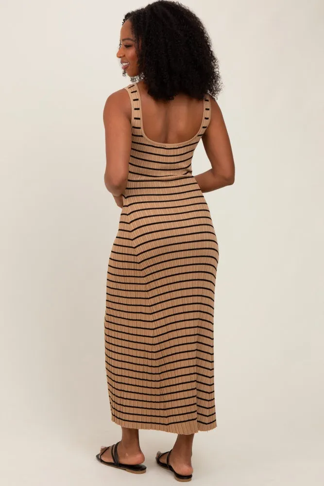 Camel Striped Ribbed Sleeveless Maxi Dress sold by Pinkblush product image thumbnail 4