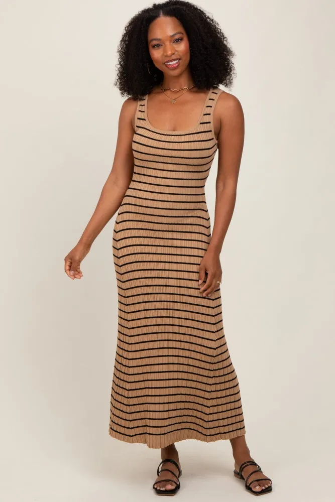 Camel Striped Ribbed Sleeveless Maxi Dress sold by Pinkblush