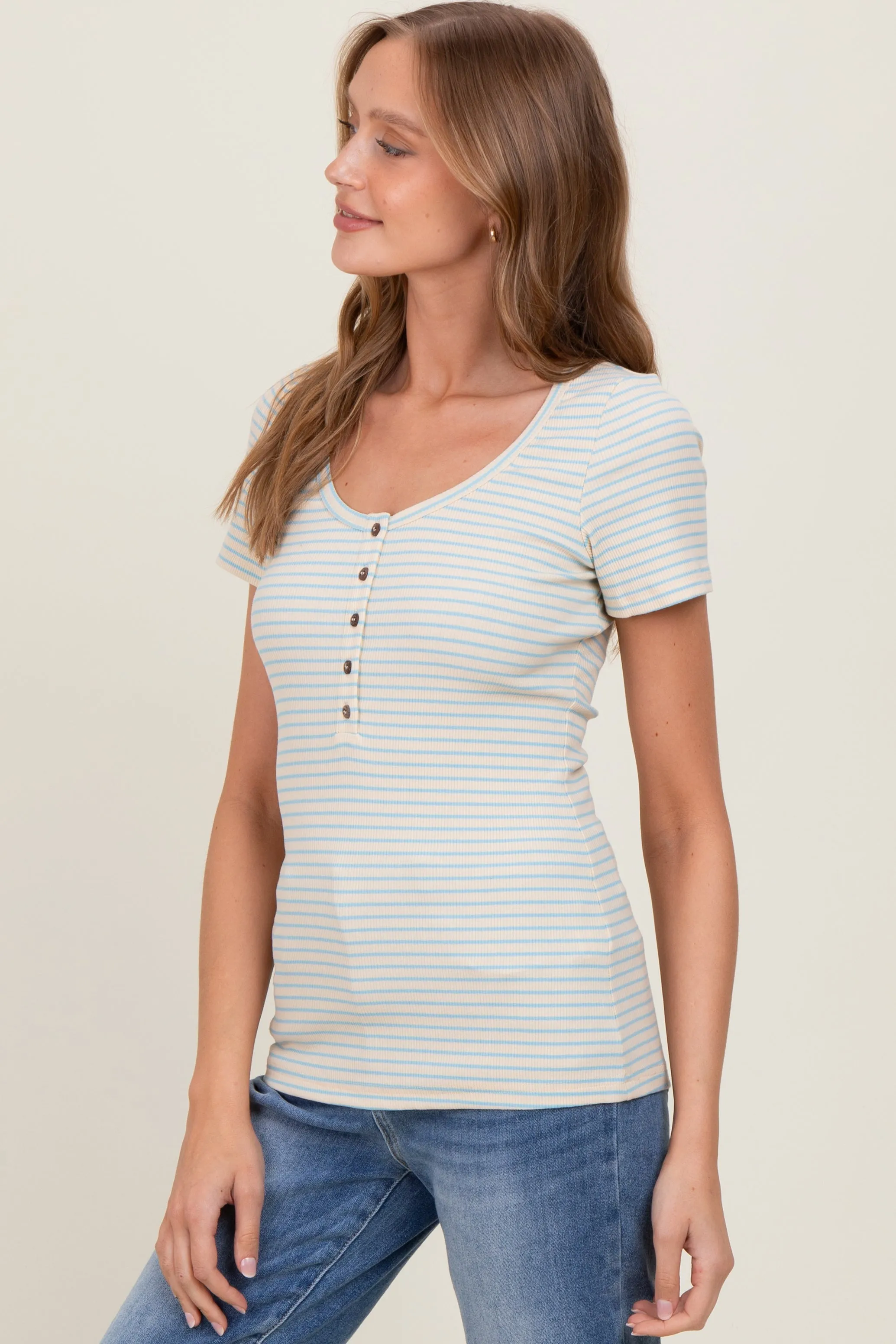 Light Blue Striped Fitted Short Sleeve Top sold by Pinkblush product image thumbnail 3