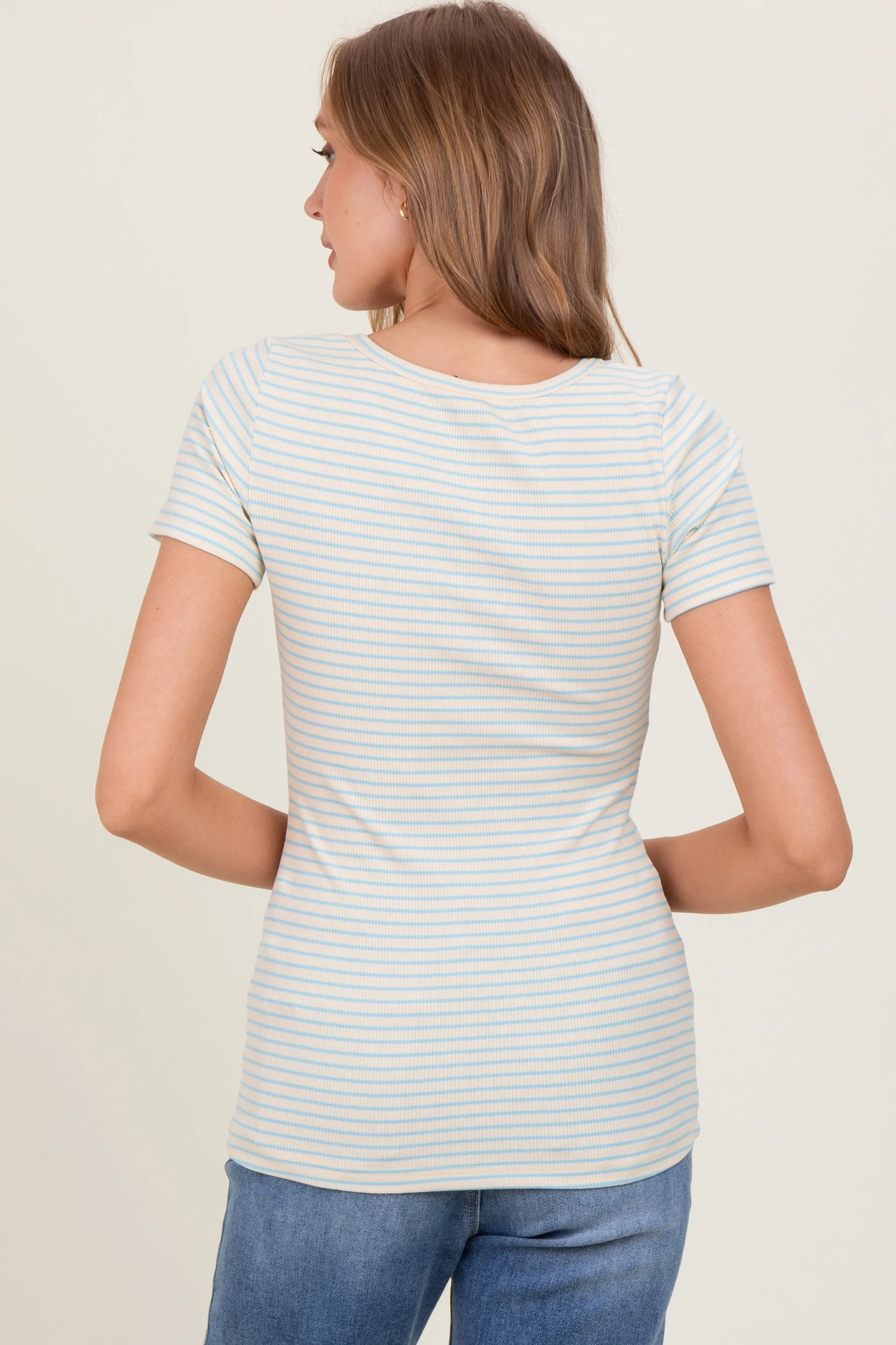 Light Blue Striped Fitted Short Sleeve Top sold by Pinkblush product image thumbnail 4