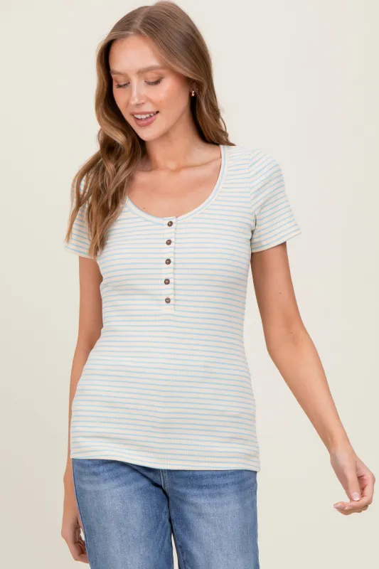 Light Blue Striped Fitted Short Sleeve Top sold by Pinkblush