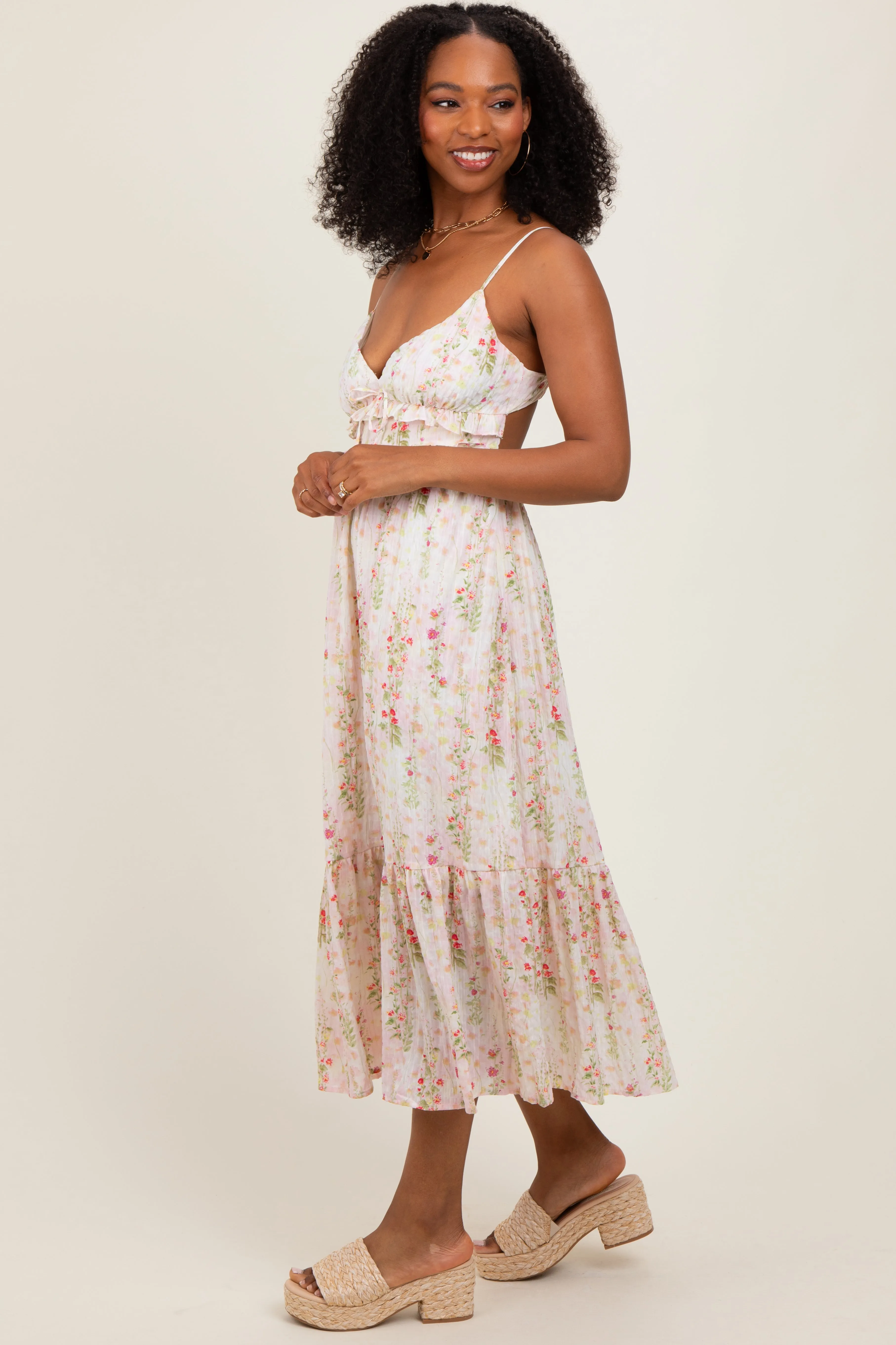 Yellow Floral Ruffle Accent Sleeveless Midi Dress sold by Pinkblush product image thumbnail 3