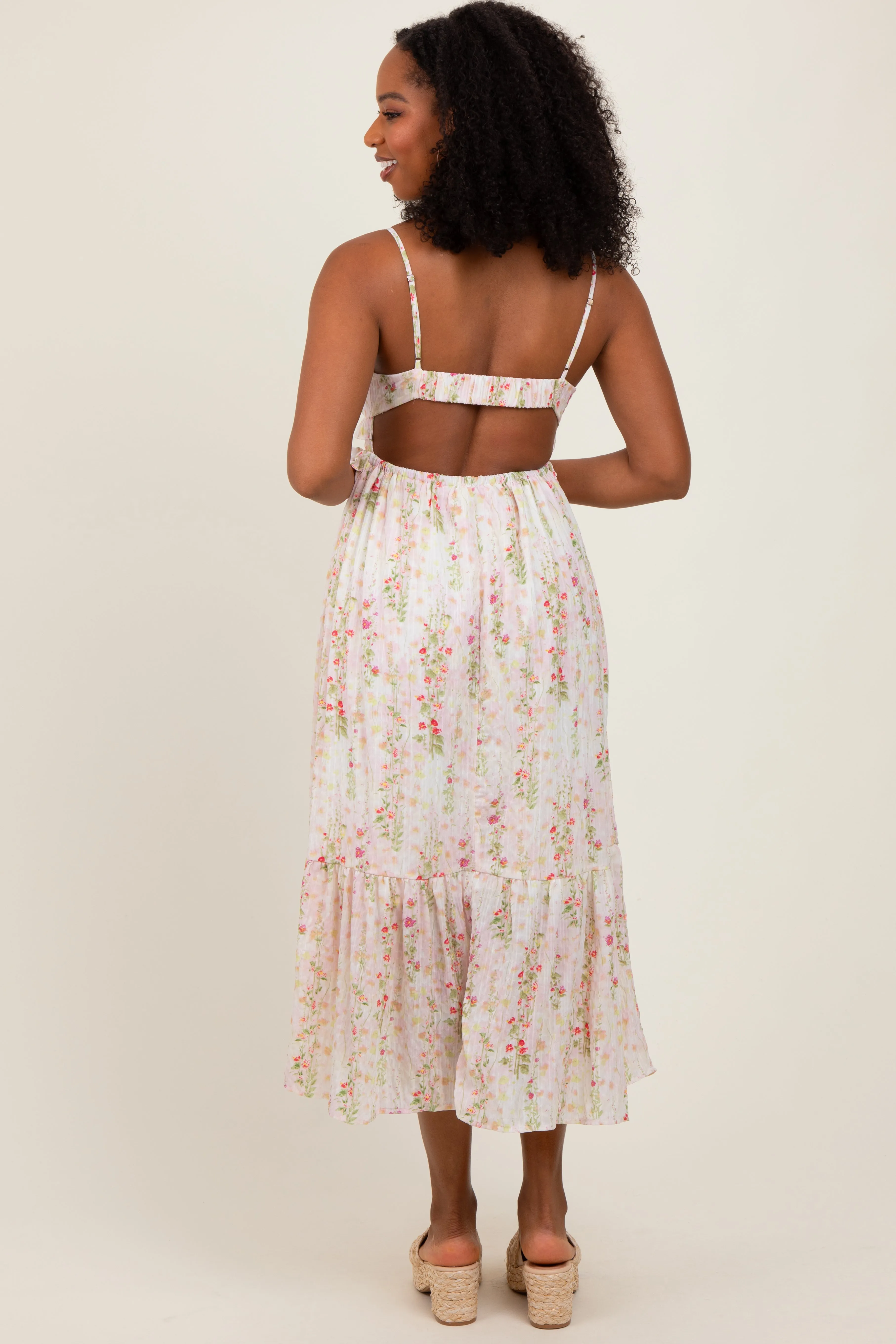 Yellow Floral Ruffle Accent Sleeveless Midi Dress sold by Pinkblush product image thumbnail 4