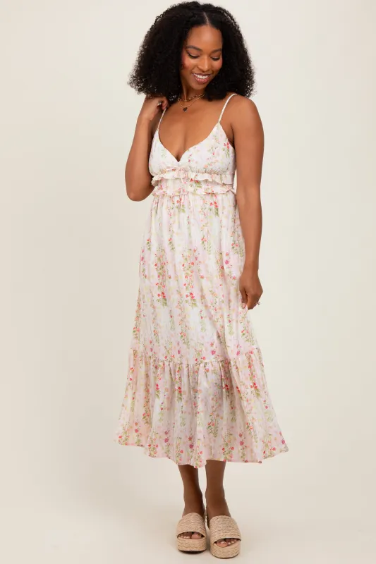 Yellow Floral Ruffle Accent Sleeveless Midi Dress sold by Pinkblush