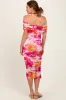 Fuchsia Floral Mesh Off Shoulder Halter Midi Dress sold by Pinkblush