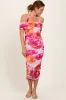 Fuchsia Floral Mesh Off Shoulder Halter Midi Dress sold by Pinkblush