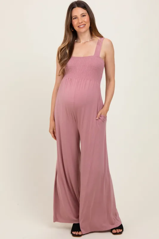 Mauve Sleeveless Wide Leg Maternity Jumpsuit sold by Pinkblush