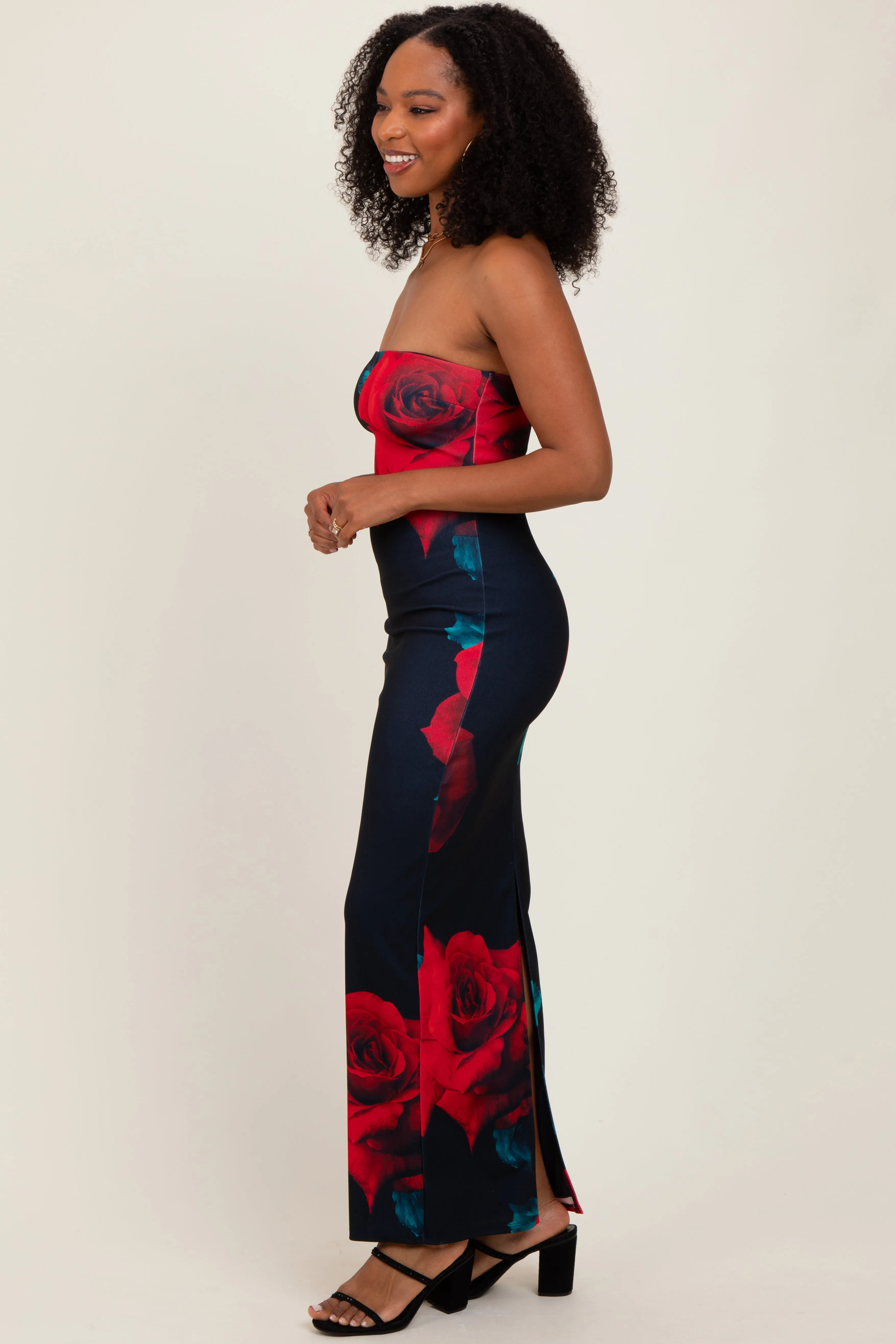 Navy Floral Strapless Maxi Dress sold by Pinkblush product image thumbnail 3
