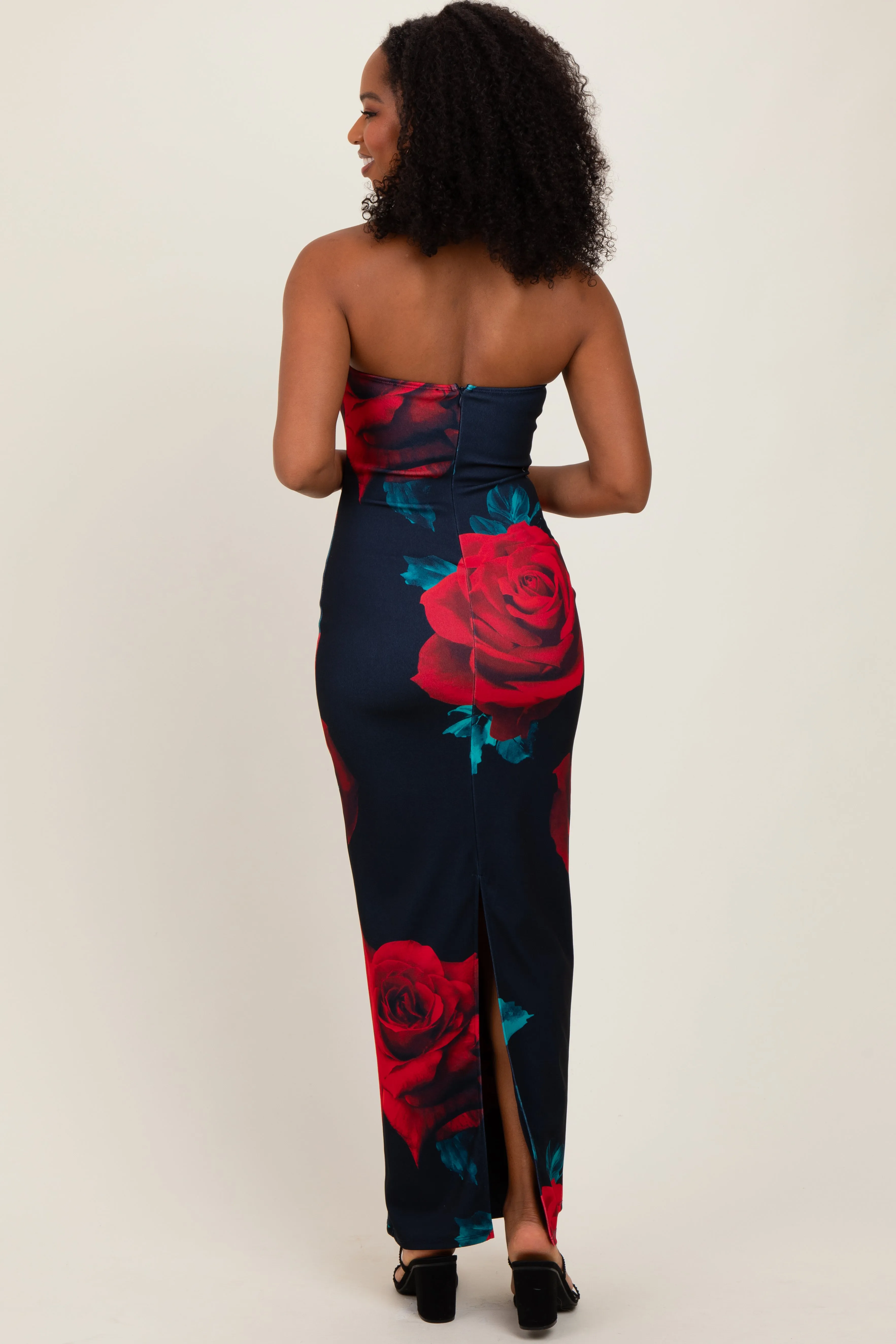 Navy Floral Strapless Maxi Dress sold by Pinkblush product image thumbnail 4