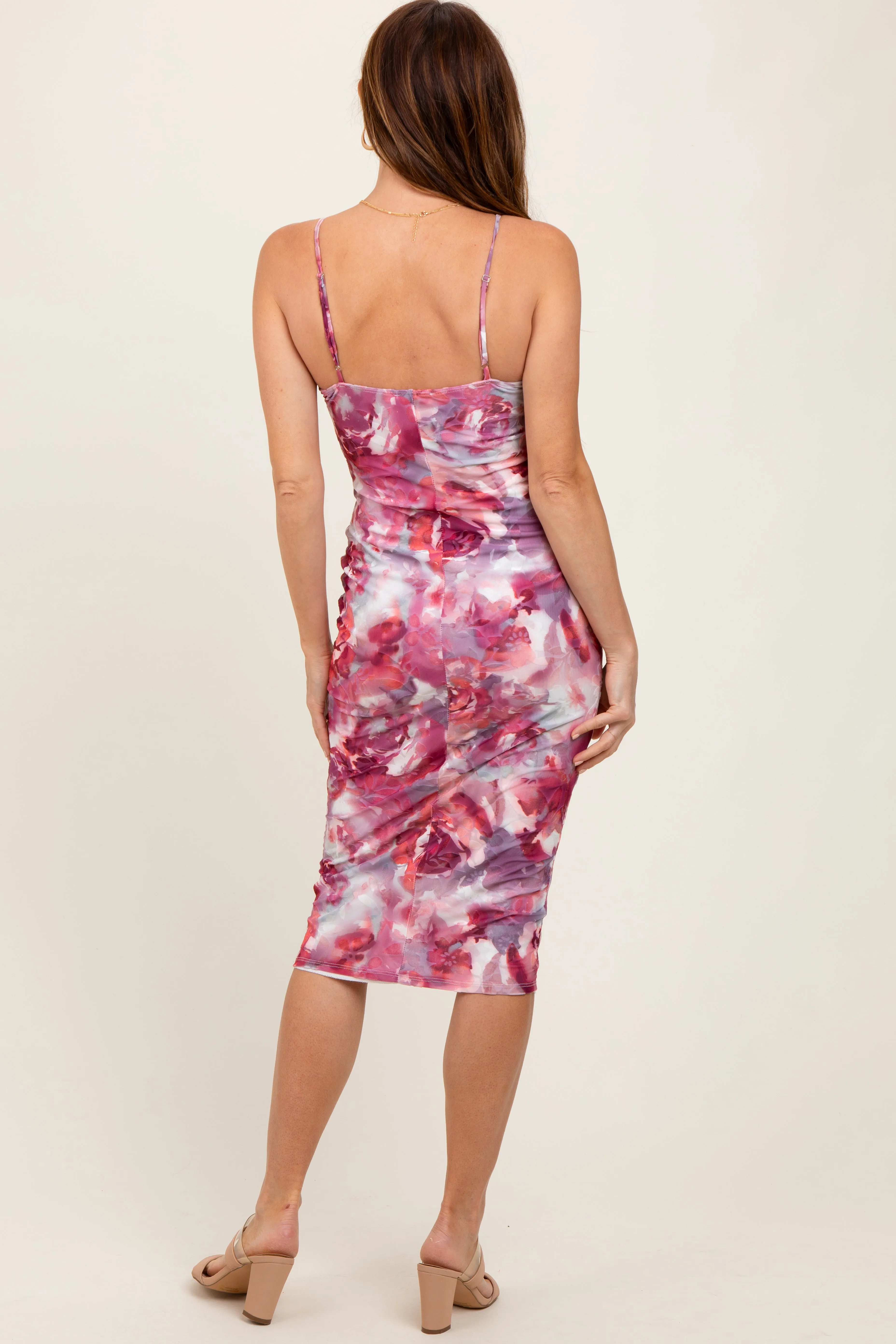 Mauve Floral Lace Trim Fitted Midi Dress sold by Pinkblush product image thumbnail 4