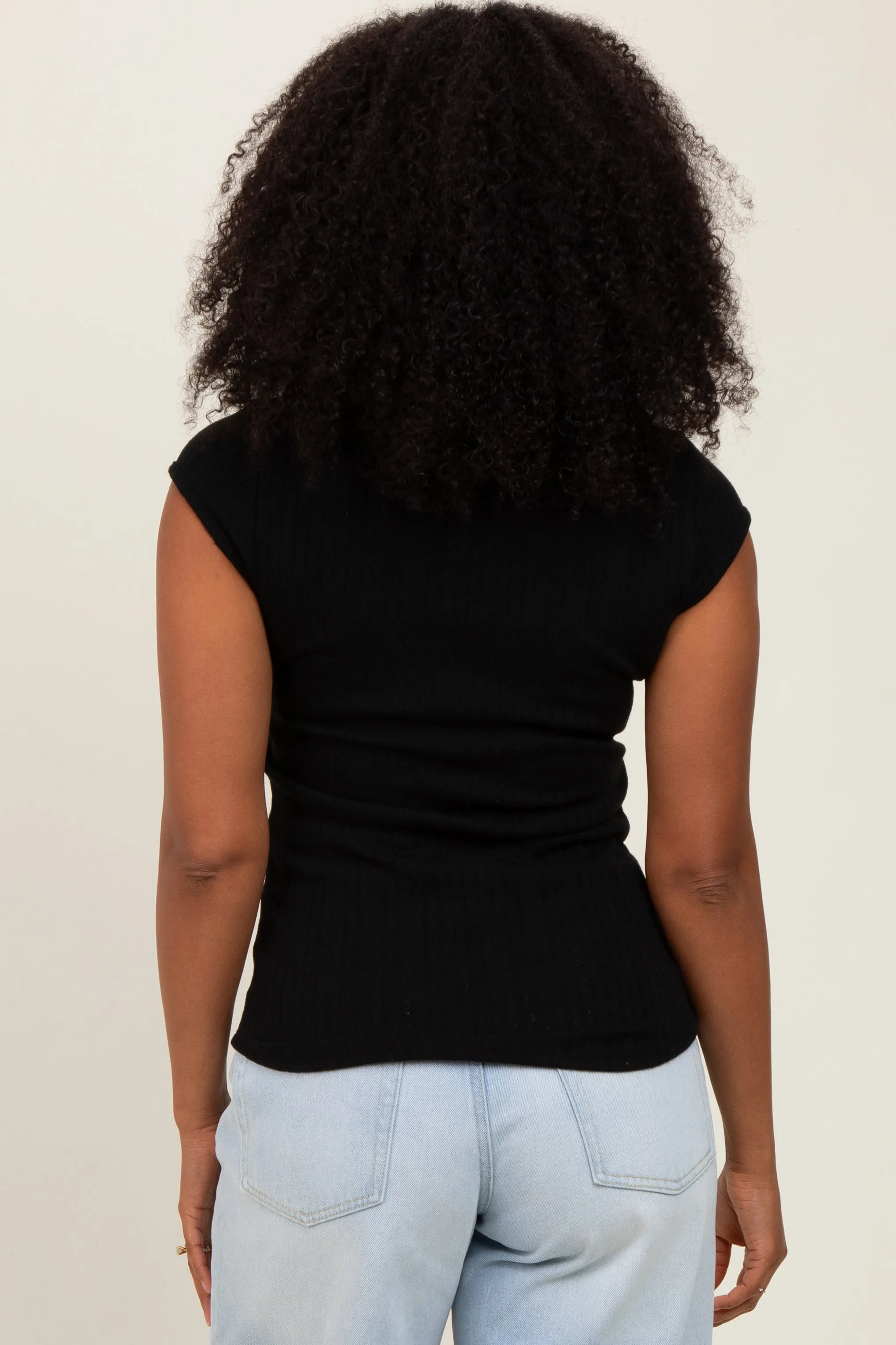 Black Jacquard Button Front Short Sleeve Top sold by Pinkblush product image thumbnail 4