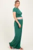 Emerald Green Cropped Short Sleeve Wide Leg Pants Maternity Set sold by Pinkblush
