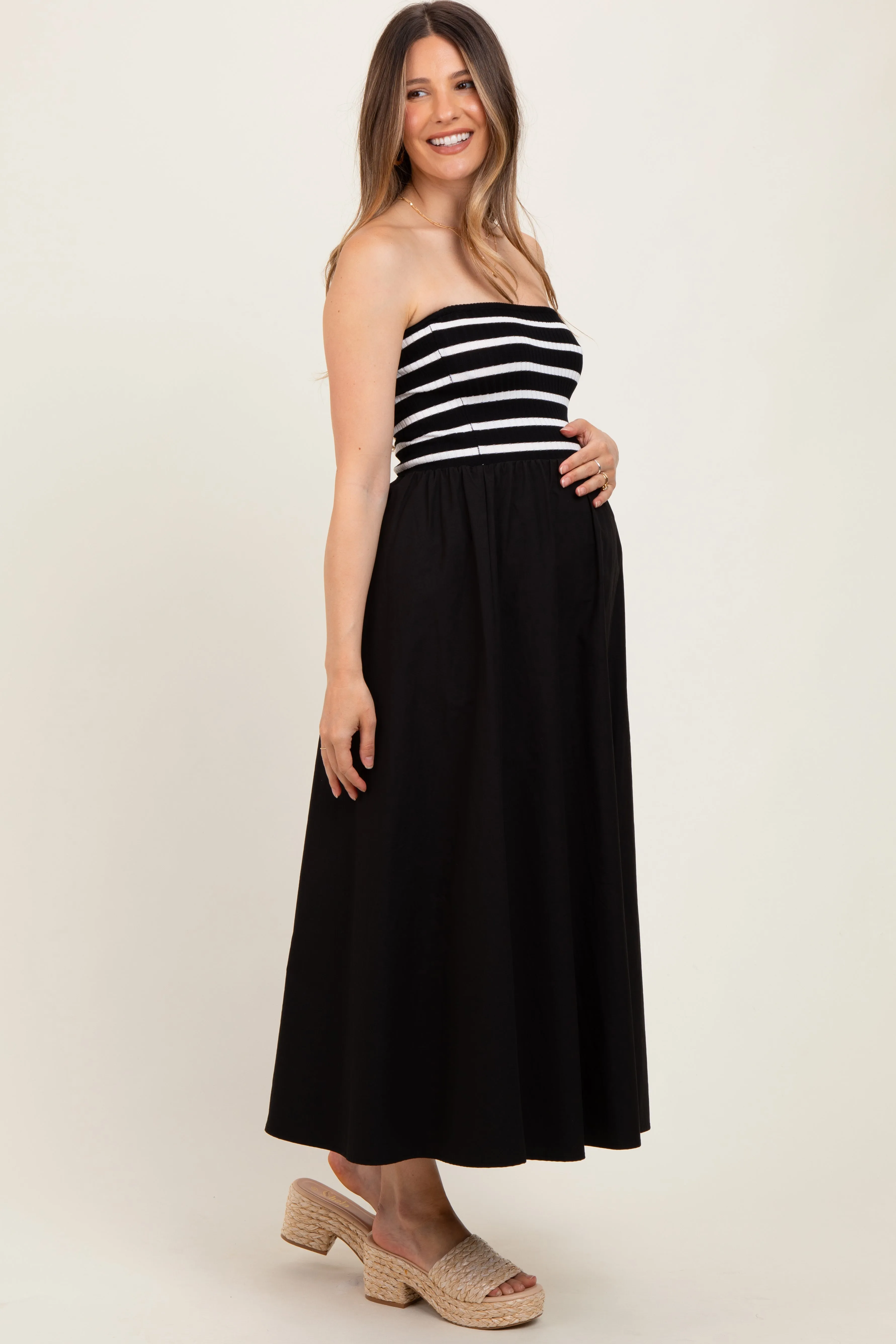 Black Striped Tube Knit Maternity Maxi Dress sold by Pinkblush product image thumbnail 3