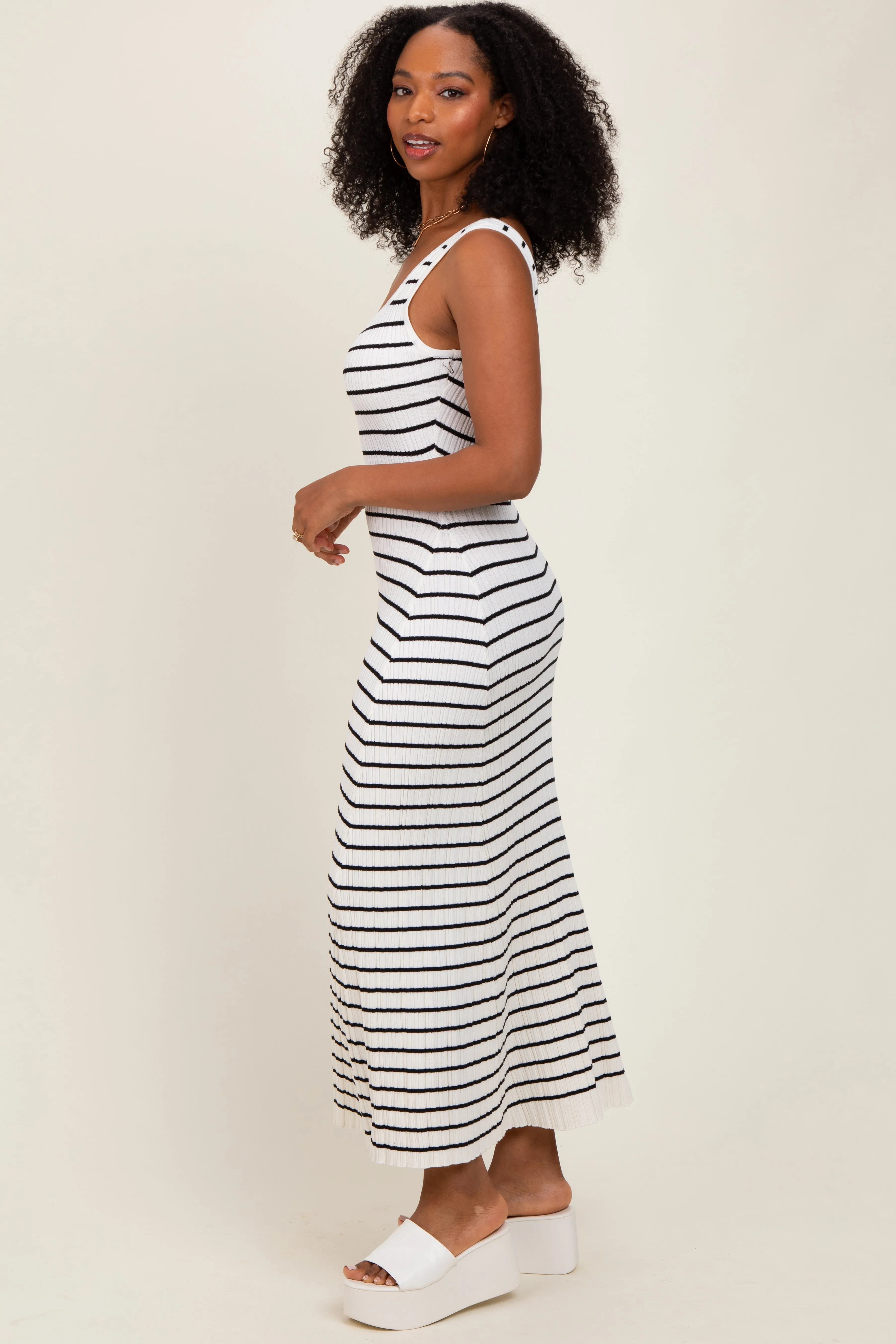 White Striped Ribbed Sleeveless Maxi Dress sold by Pinkblush product image thumbnail 3