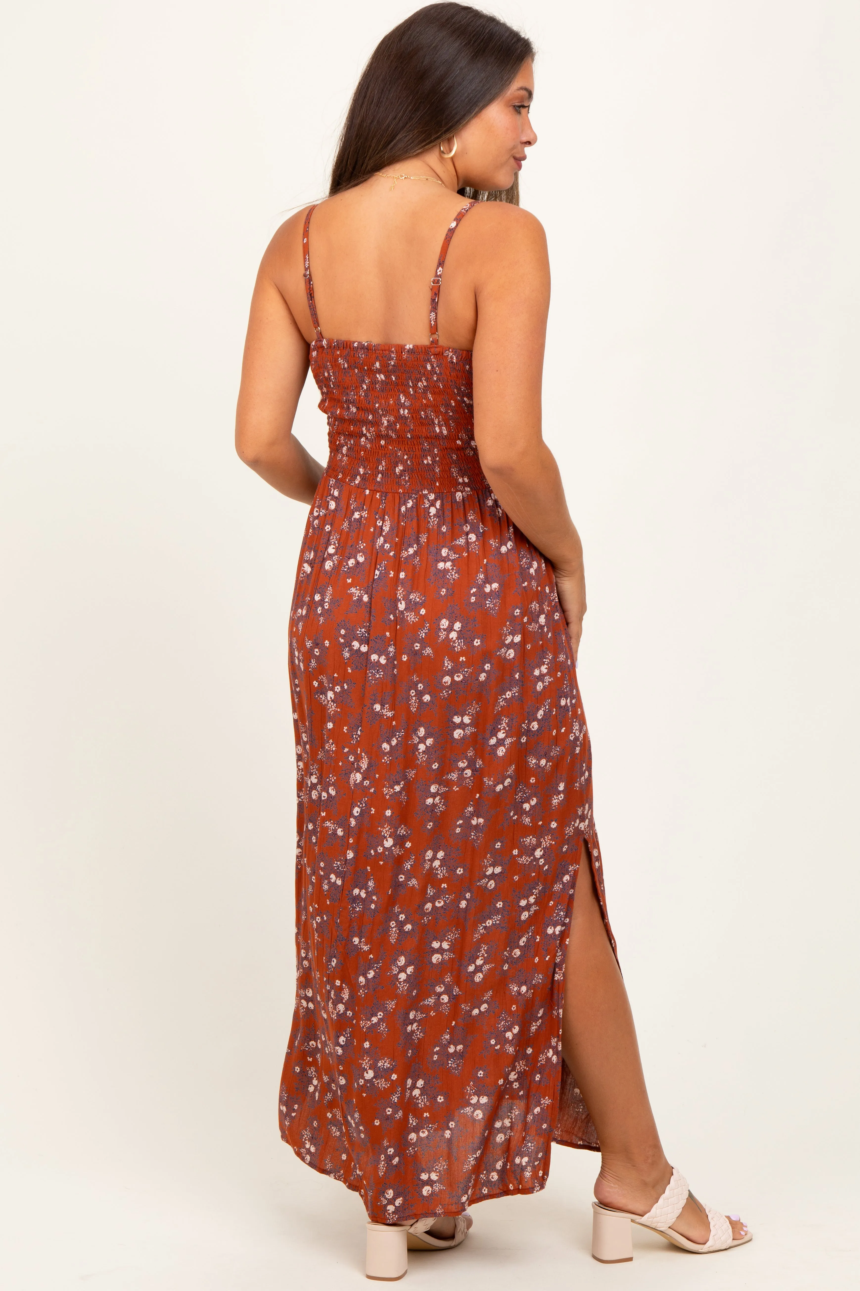 Rust Floral Twist Front Cutout Maternity Maxi Dress sold by Pinkblush product image thumbnail 3