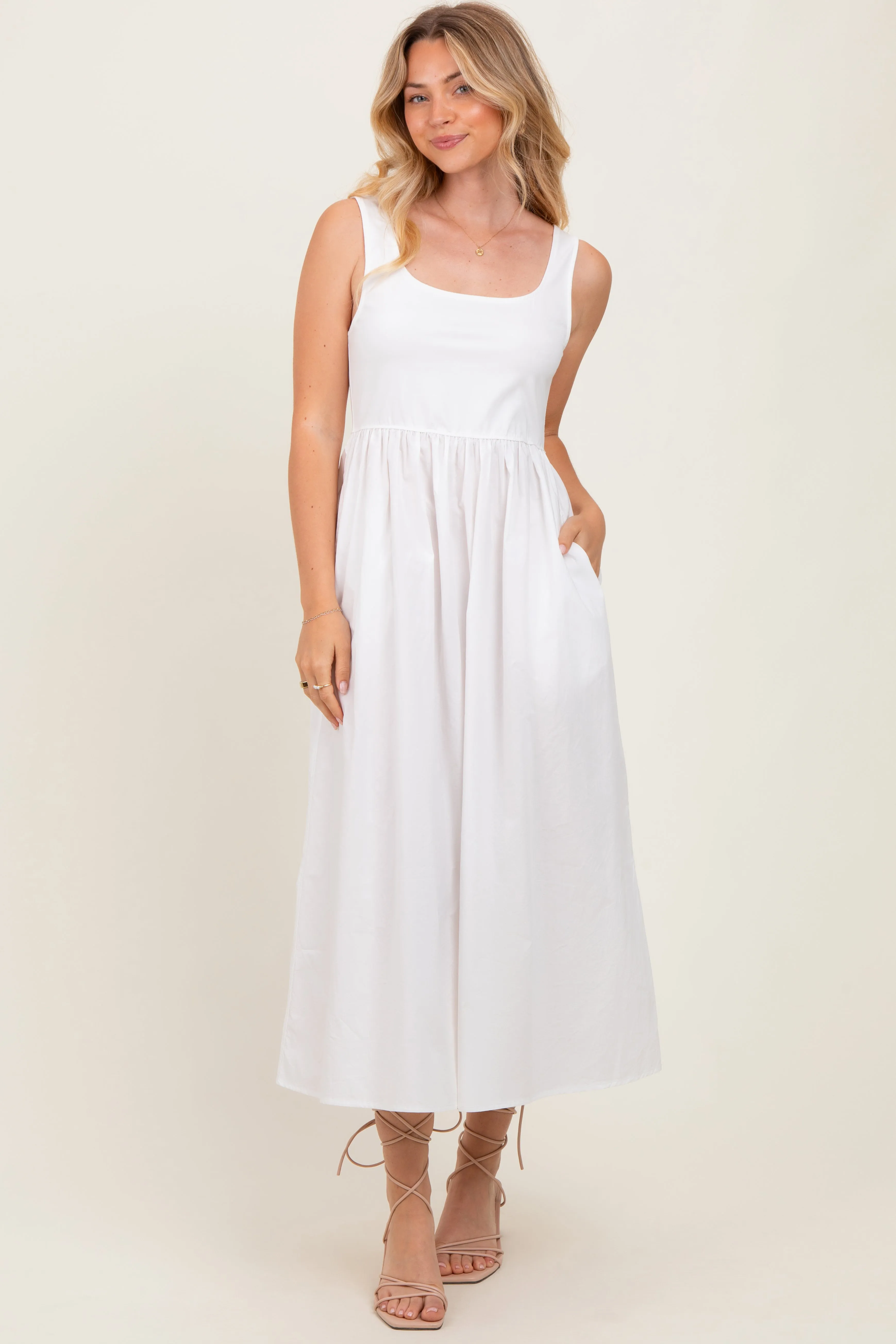 White Contrast Sleeveless Square Neck Maternity Midi Dress sold by Pinkblush product image thumbnail 3