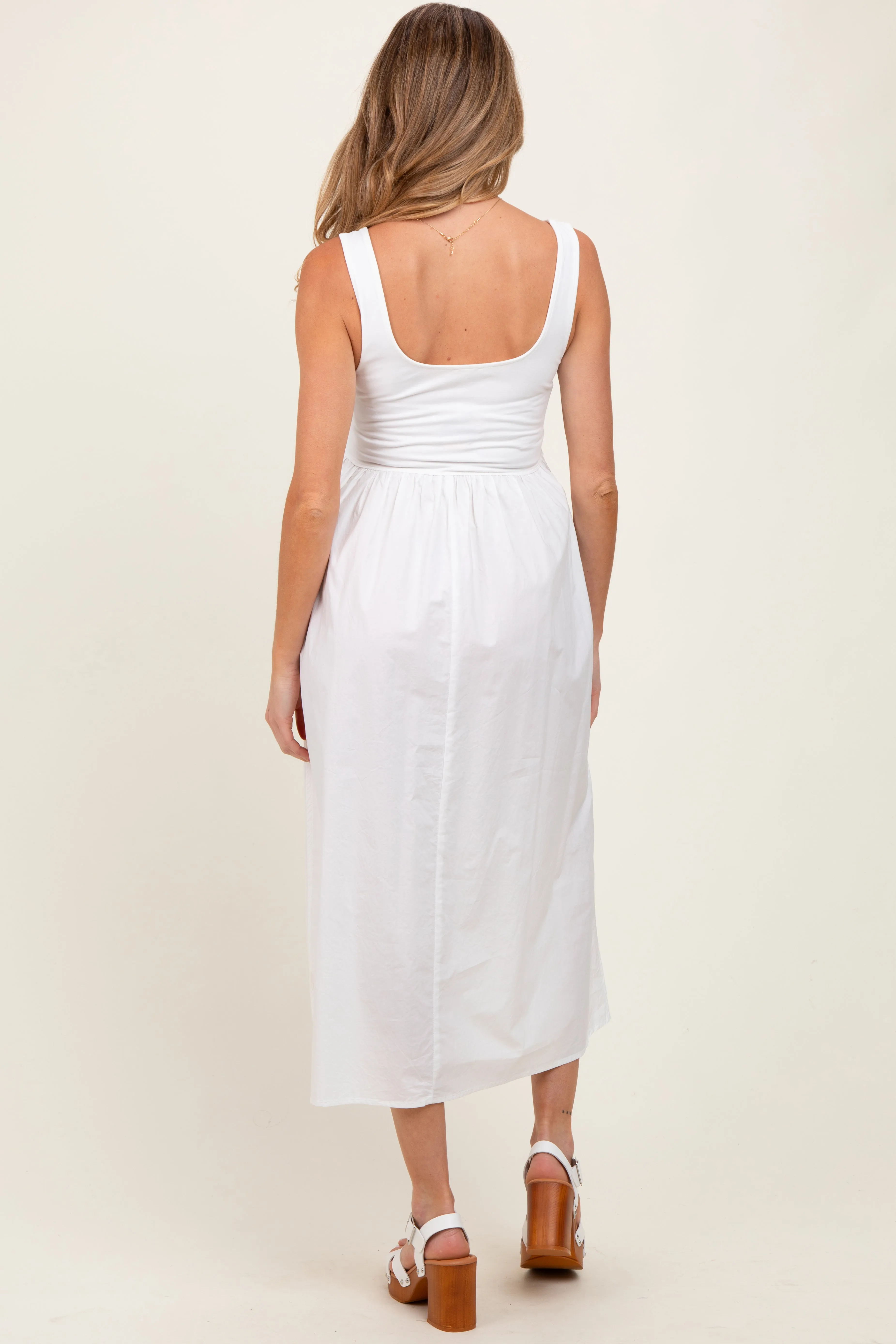 White Contrast Sleeveless Square Neck Maternity Midi Dress sold by Pinkblush product image thumbnail 2