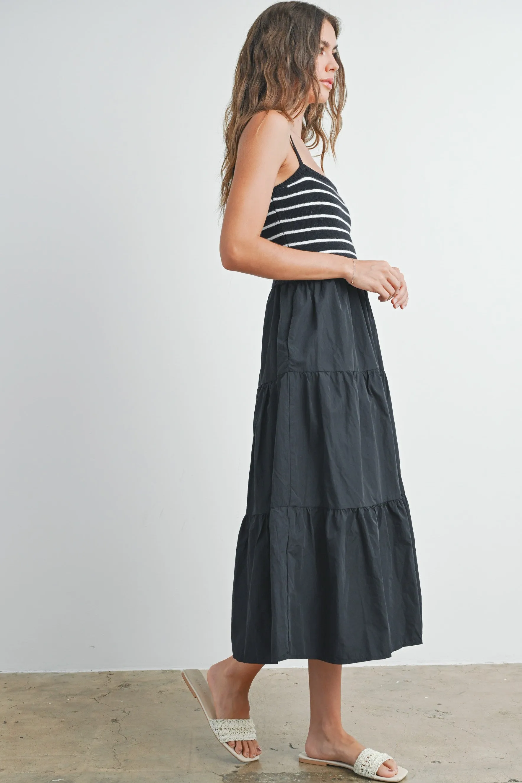 Black Striped Knit Top Tiered Midi Dress sold by Pinkblush product image thumbnail 3
