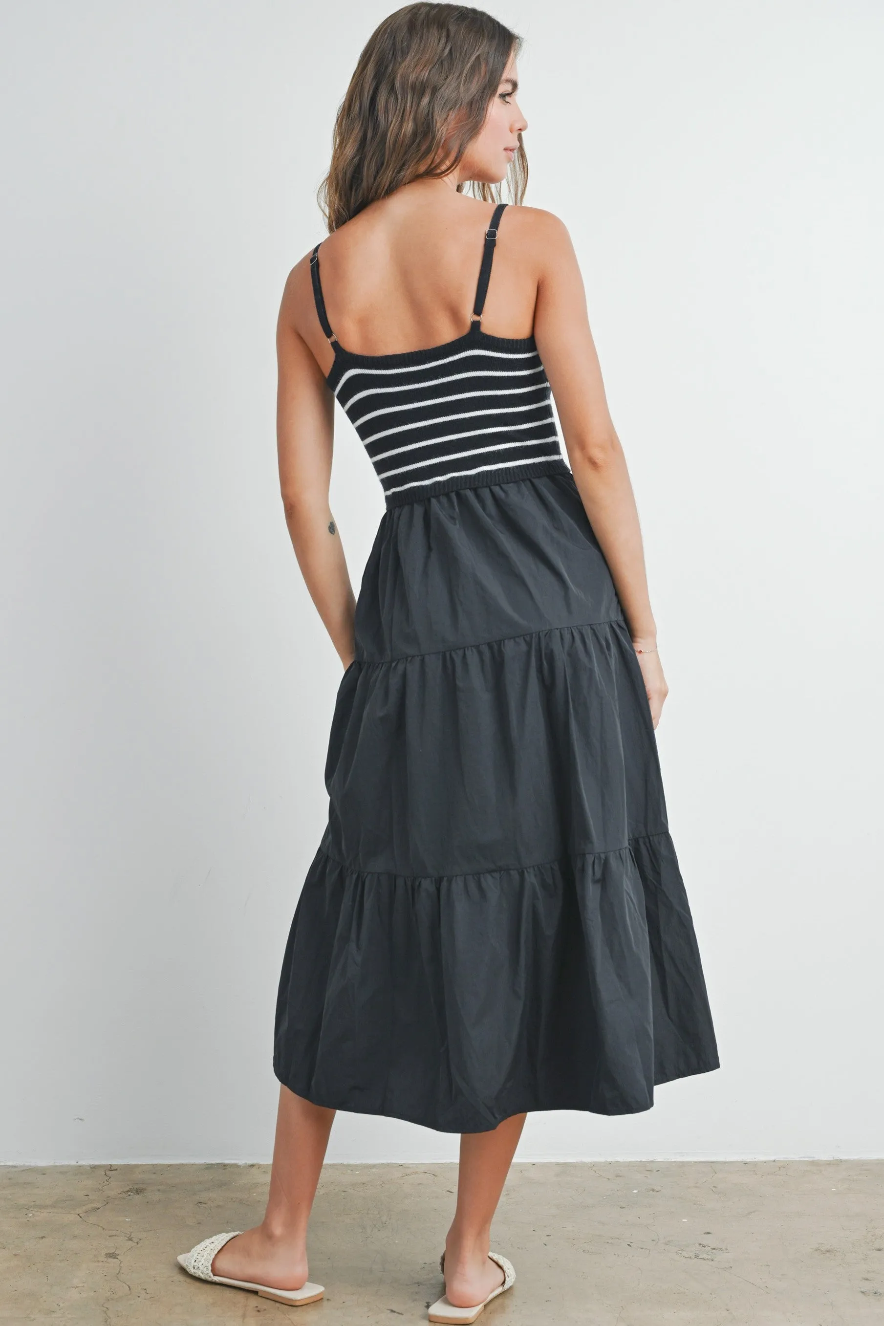 Black Striped Knit Top Tiered Midi Dress sold by Pinkblush product image thumbnail 4