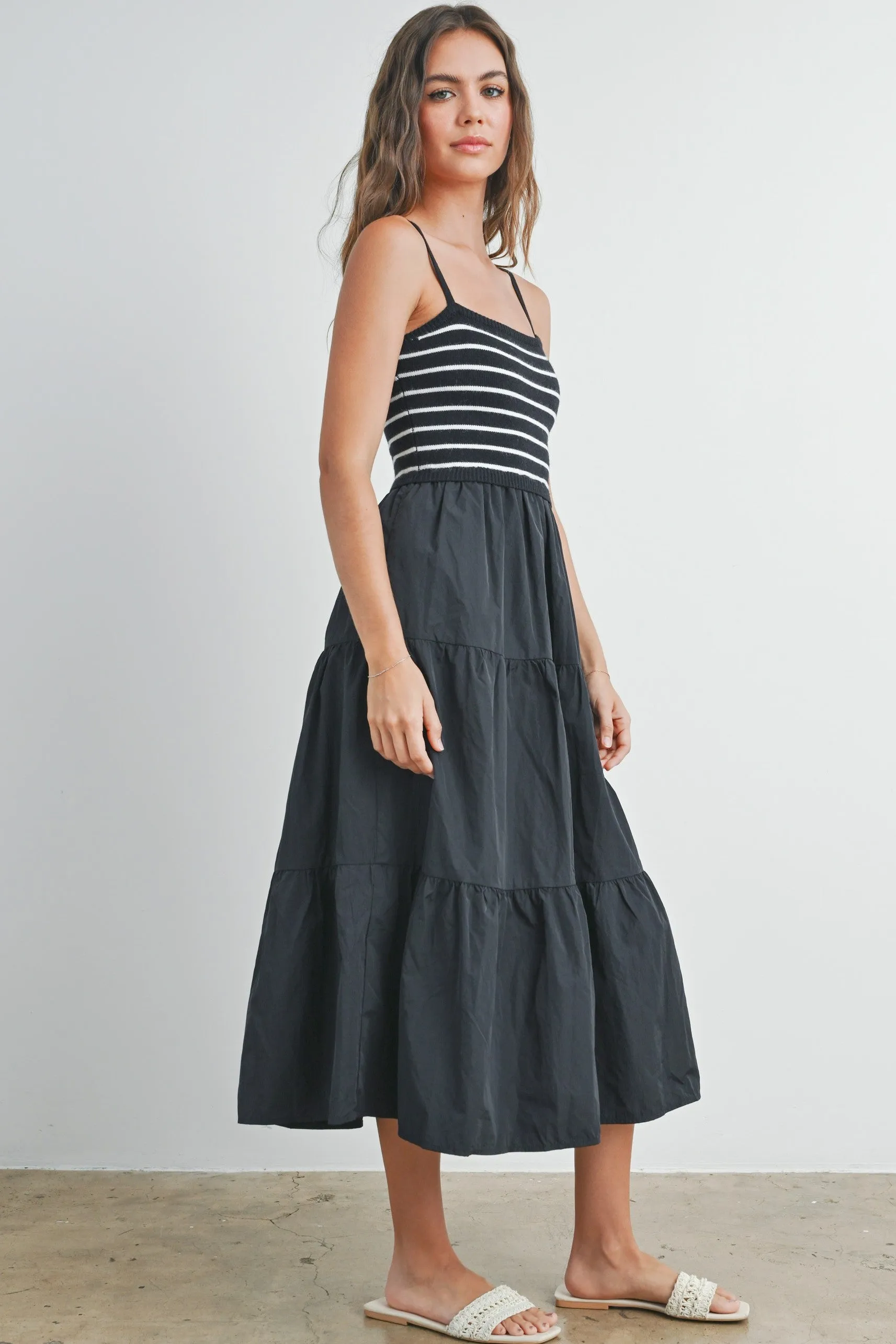Black Striped Knit Top Tiered Midi Dress sold by Pinkblush product image thumbnail 2