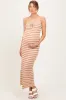 Camel Striped Knit Strapless Side Slit Maternity Maxi Dress sold by Pinkblush